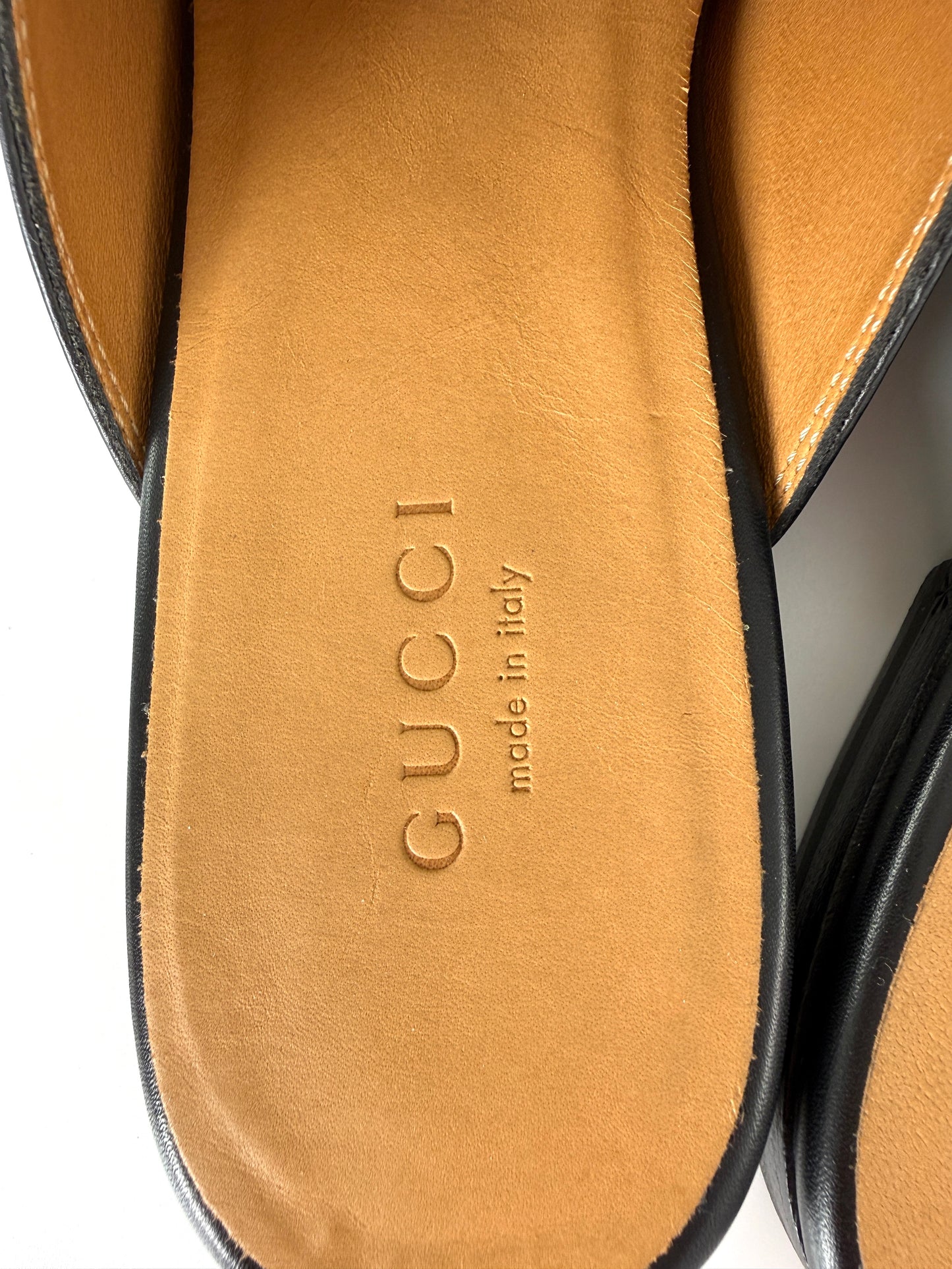 GUCCI Princetown Horsebit Accent Black Leather Slipper Mules 37 7 New