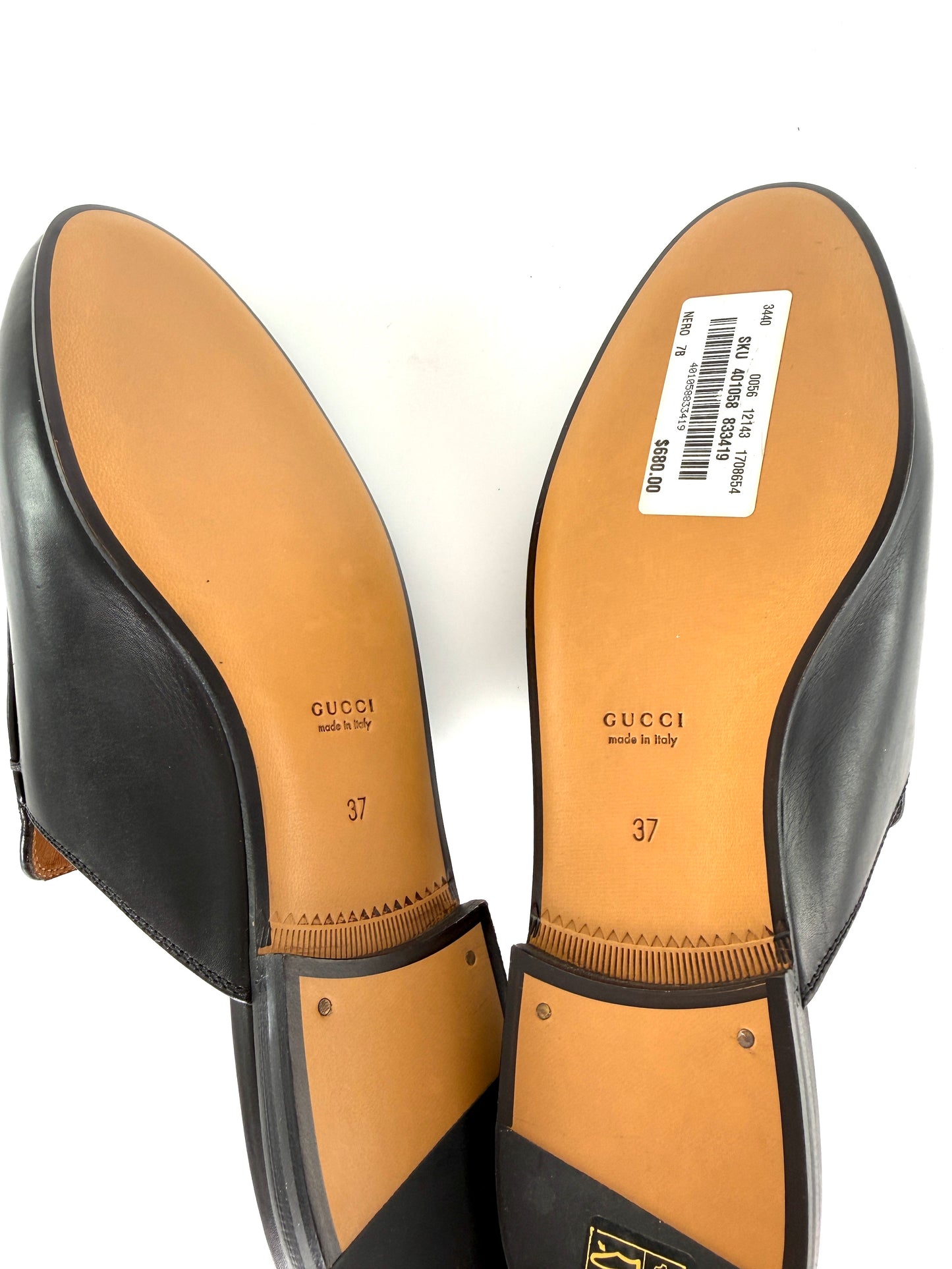 GUCCI Princetown Horsebit Accent Black Leather Slipper Mules 37 7 New