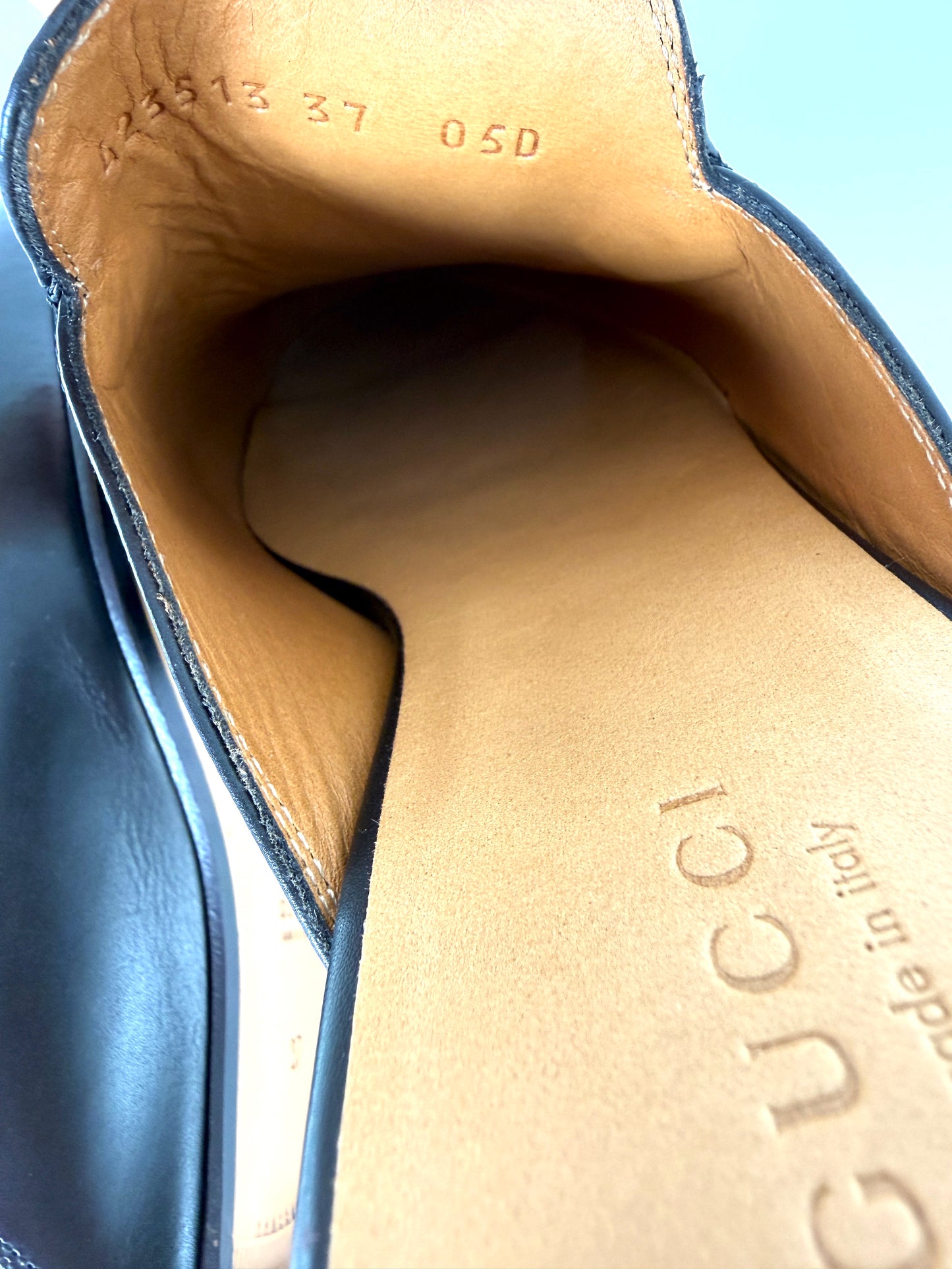 GUCCI Princetown Horsebit Accent Black Leather Slipper Mules 37 7 New