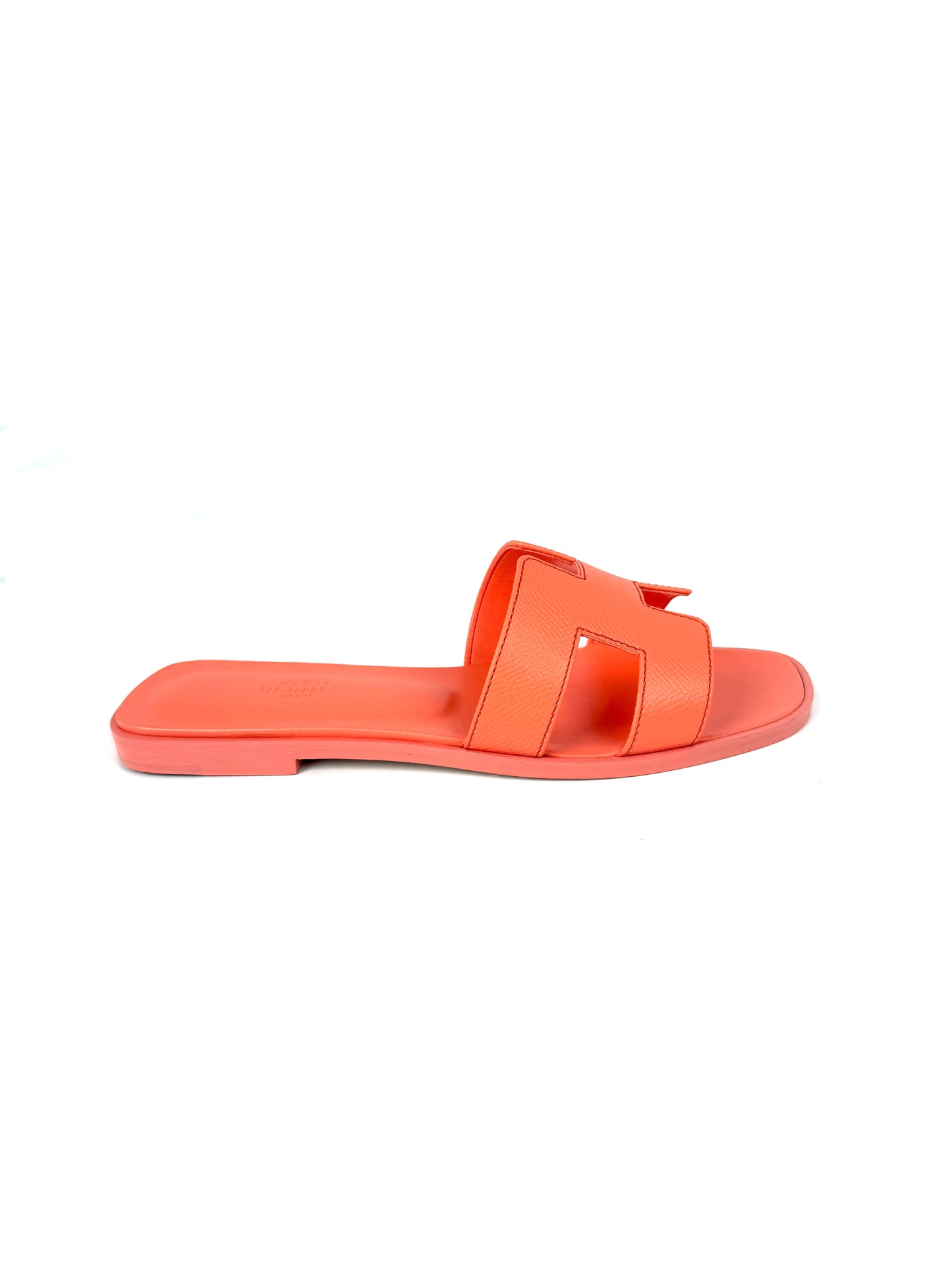 HERMES Oran Orange Joey Leather Slide Sandals 37 New