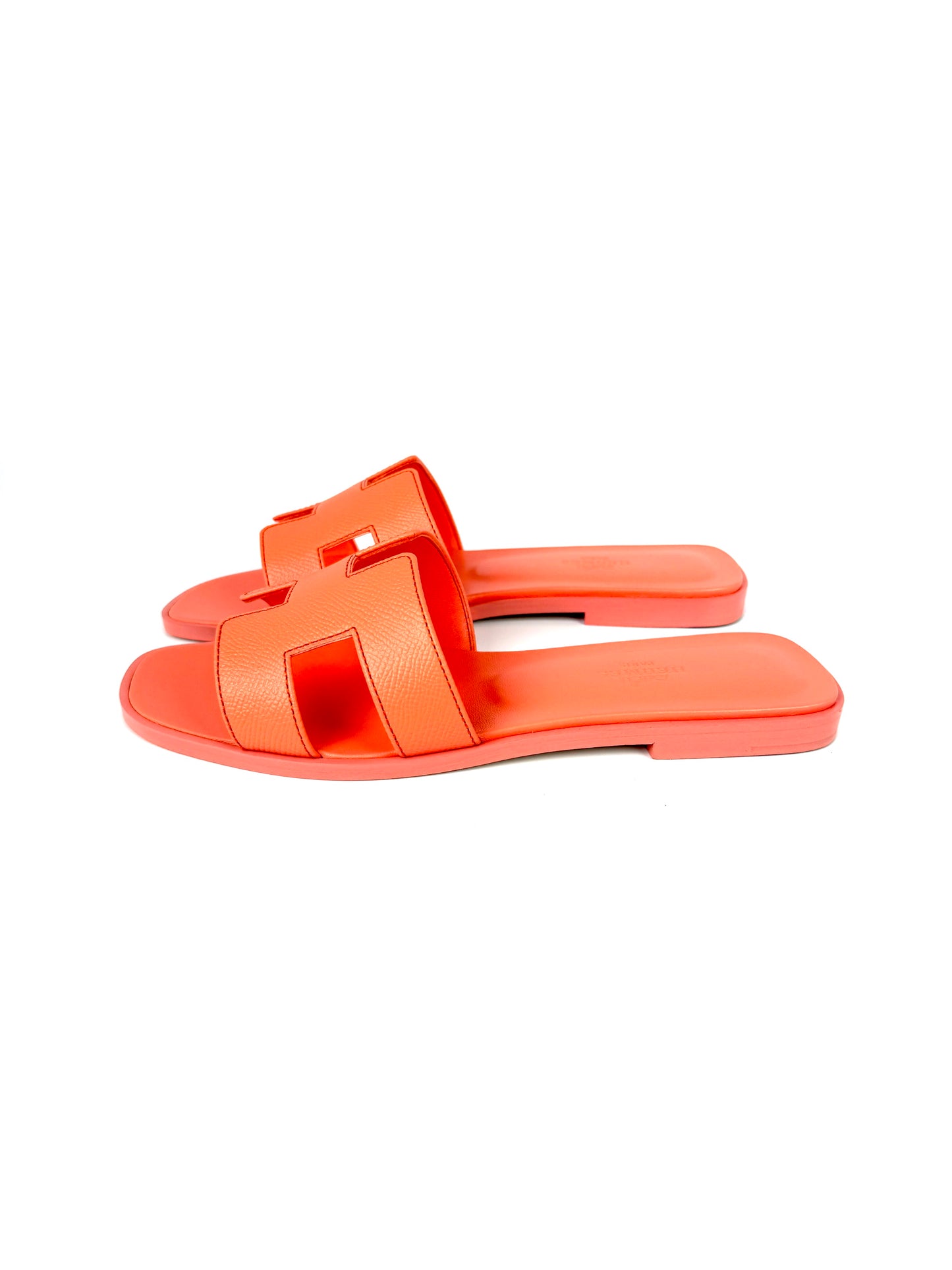 HERMES Oran Orange Joey Leather Slide Sandals 37 New