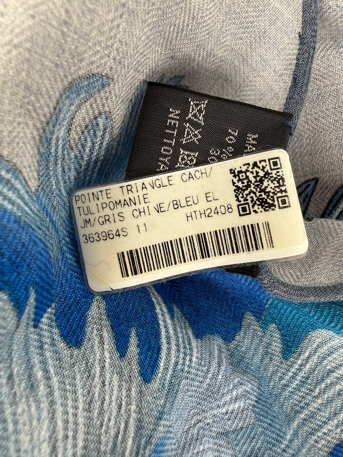 HERMES Tulipomanie Giant Triangle Gray Blue Cashmere Silk Scarf New with tag