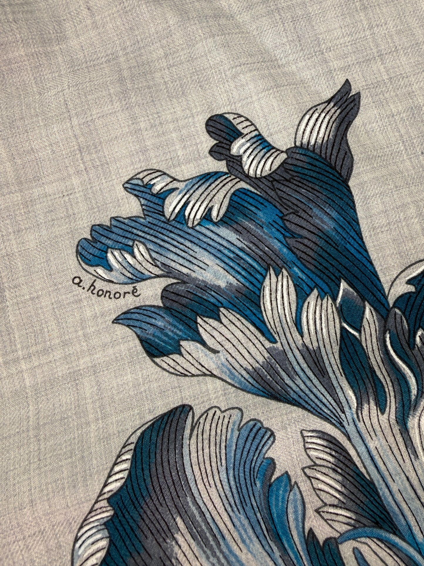 HERMES Tulipomanie Giant Triangle Gray Blue Cashmere Silk Scarf New with tag