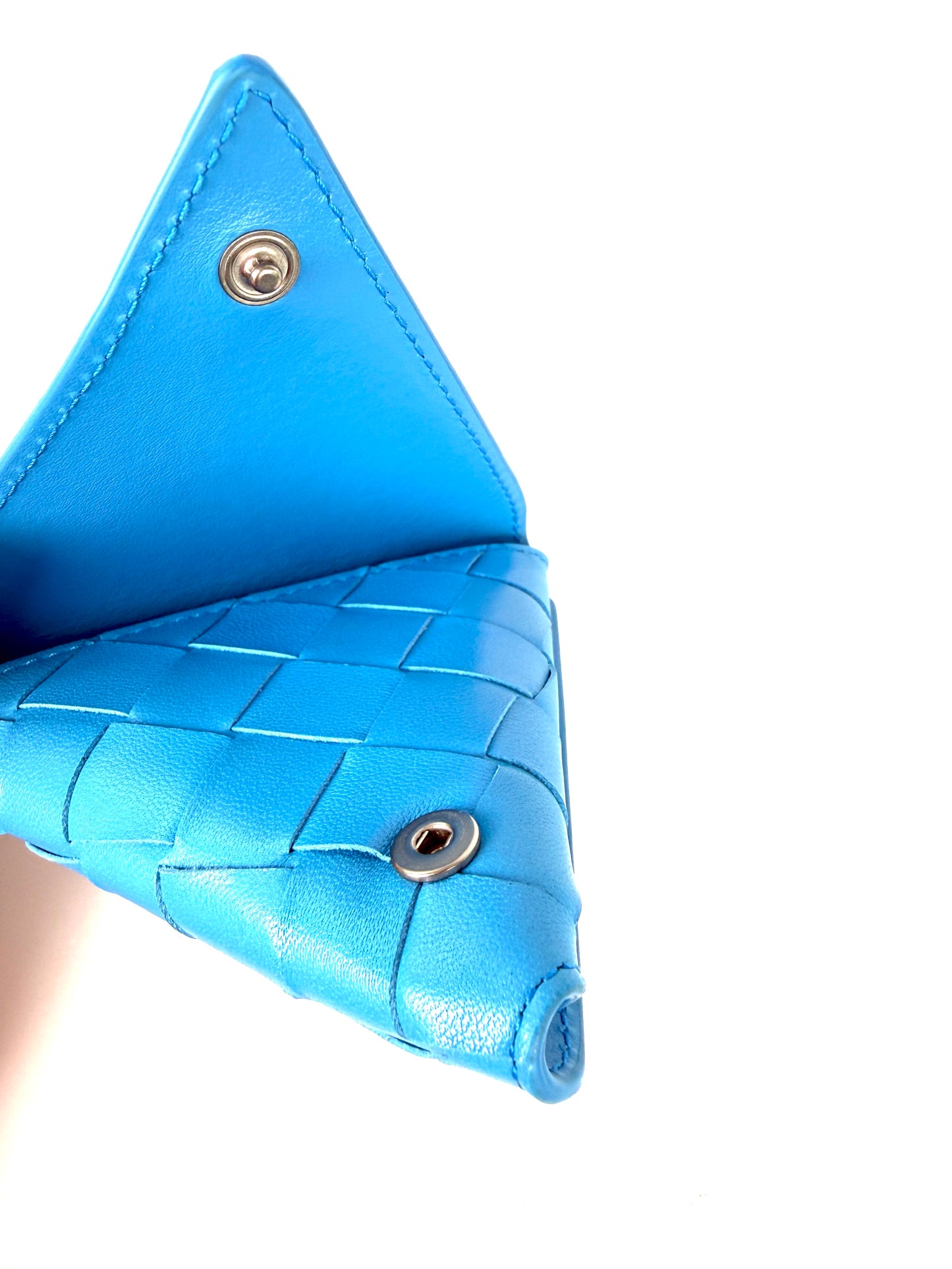 Bottega Veneta Trangle Blue Napa Leather Coin Purse Pouch