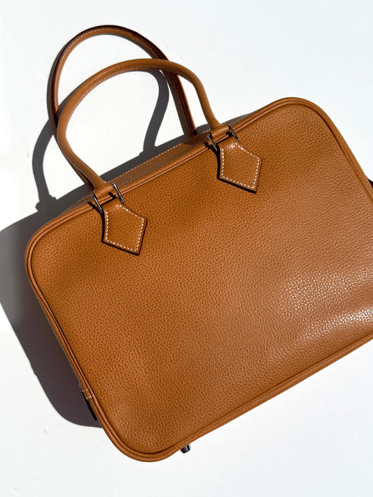HERMES Plume 28 Natural Vache Liegee Beige Leather Top Handle Bag 