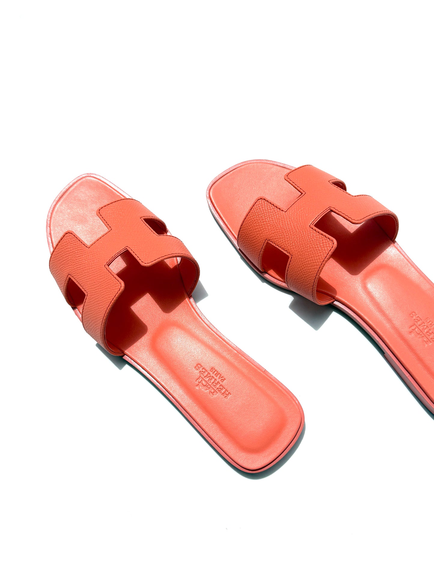 HERMES Oran Orange Joey Leather Slide Sandals 37 New