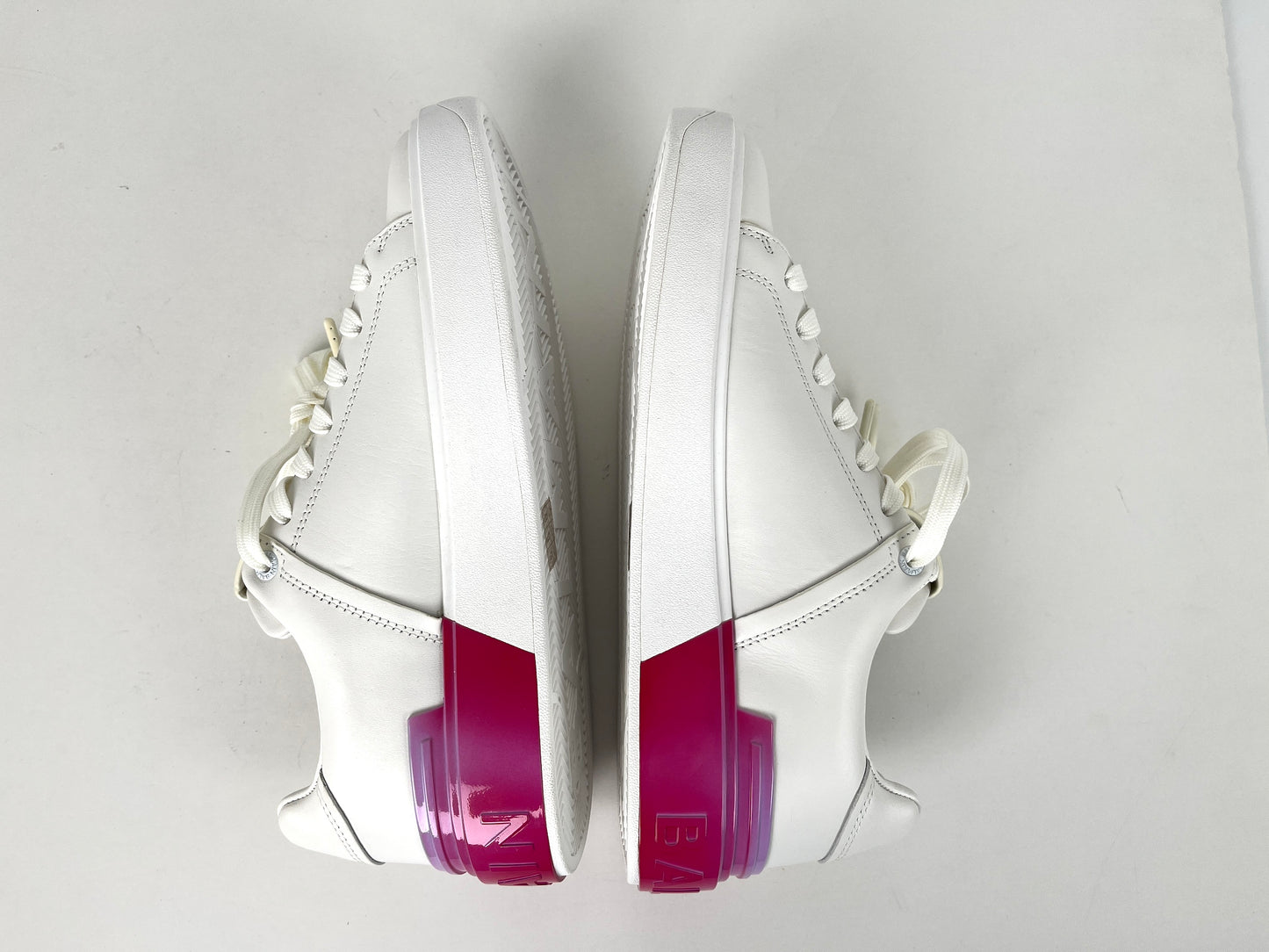 BALMAIN B-Court Trainers Low Top White Pink Calfskin Leather Sneakers 39 8.5