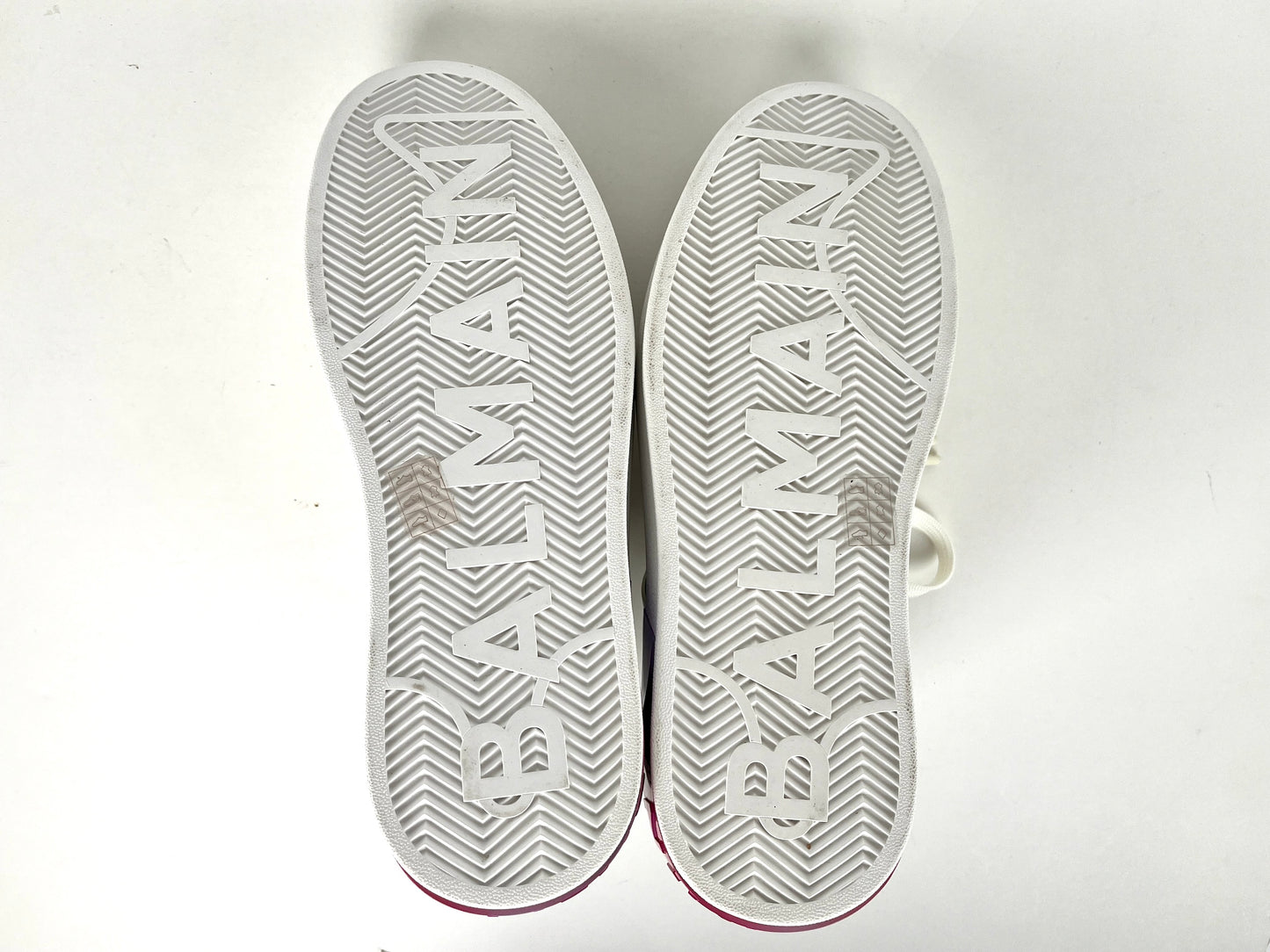 BALMAIN B-Court Trainers Low Top White Pink Calfskin Leather Sneakers 39 8.5