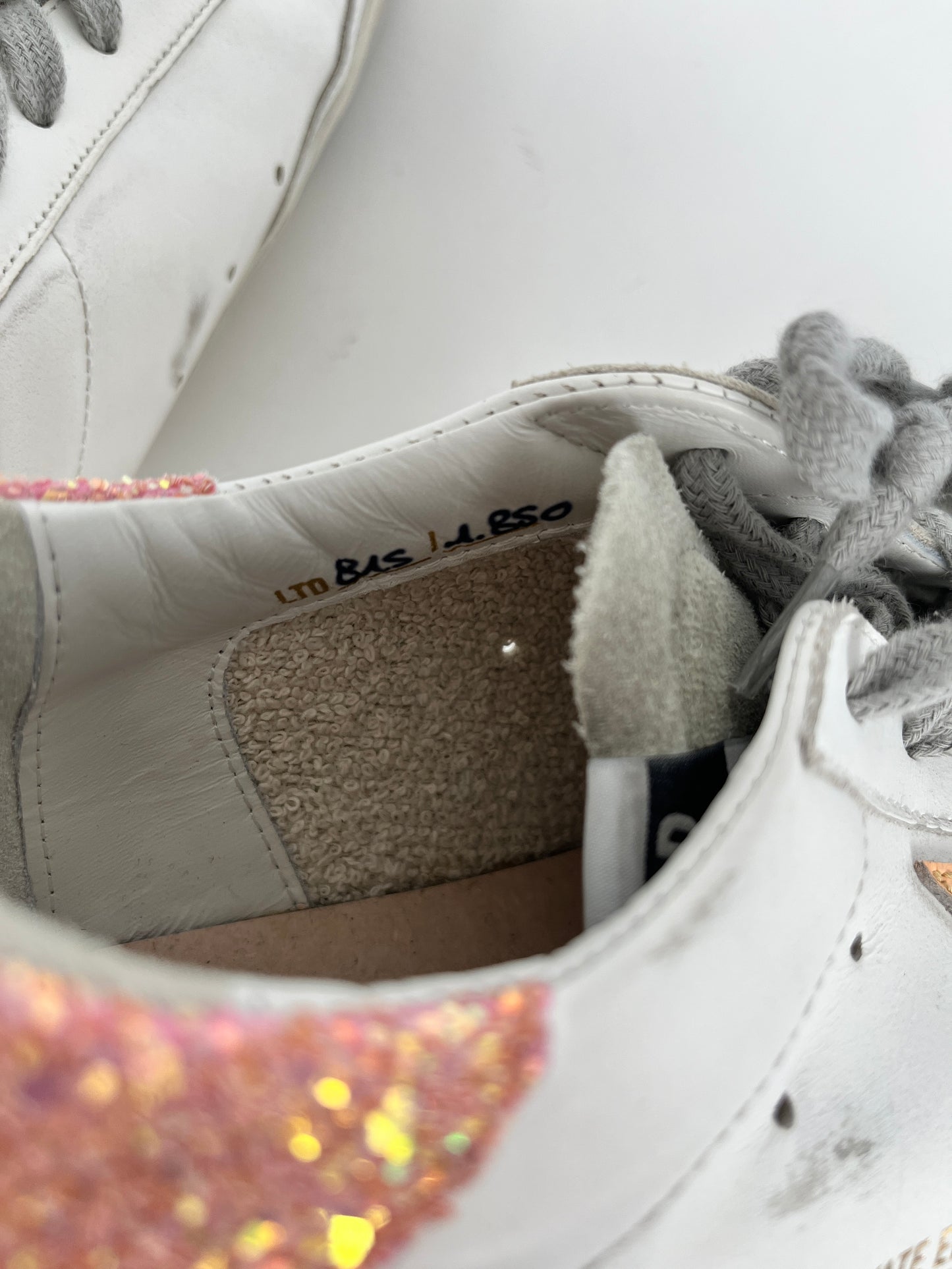 Golden Goose Superstar Low Top White Peach Glitter Leather Sneakers 39 8.5