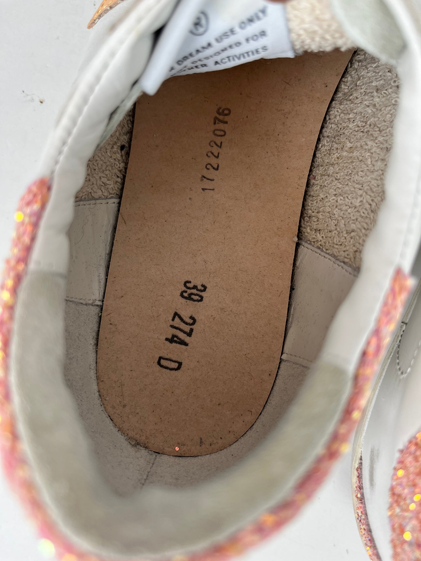 Golden Goose Superstar Low Top White Peach Glitter Leather Sneakers 39 8.5