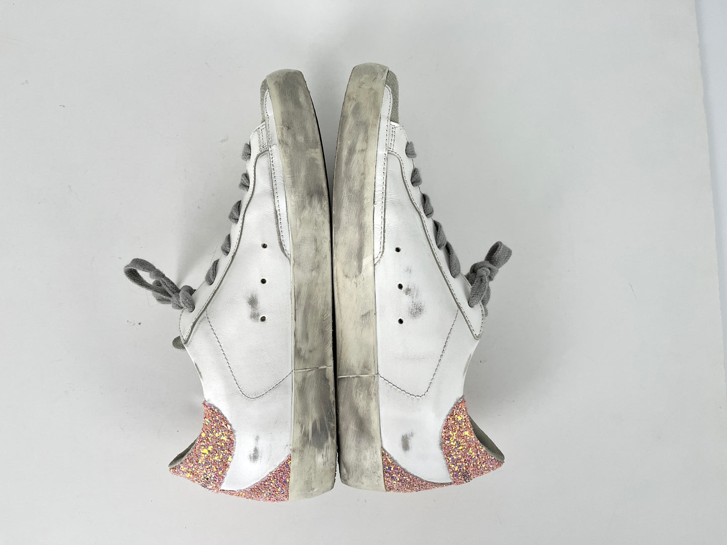 Golden Goose Superstar Low Top White Peach Glitter Leather Sneakers 39 8.5