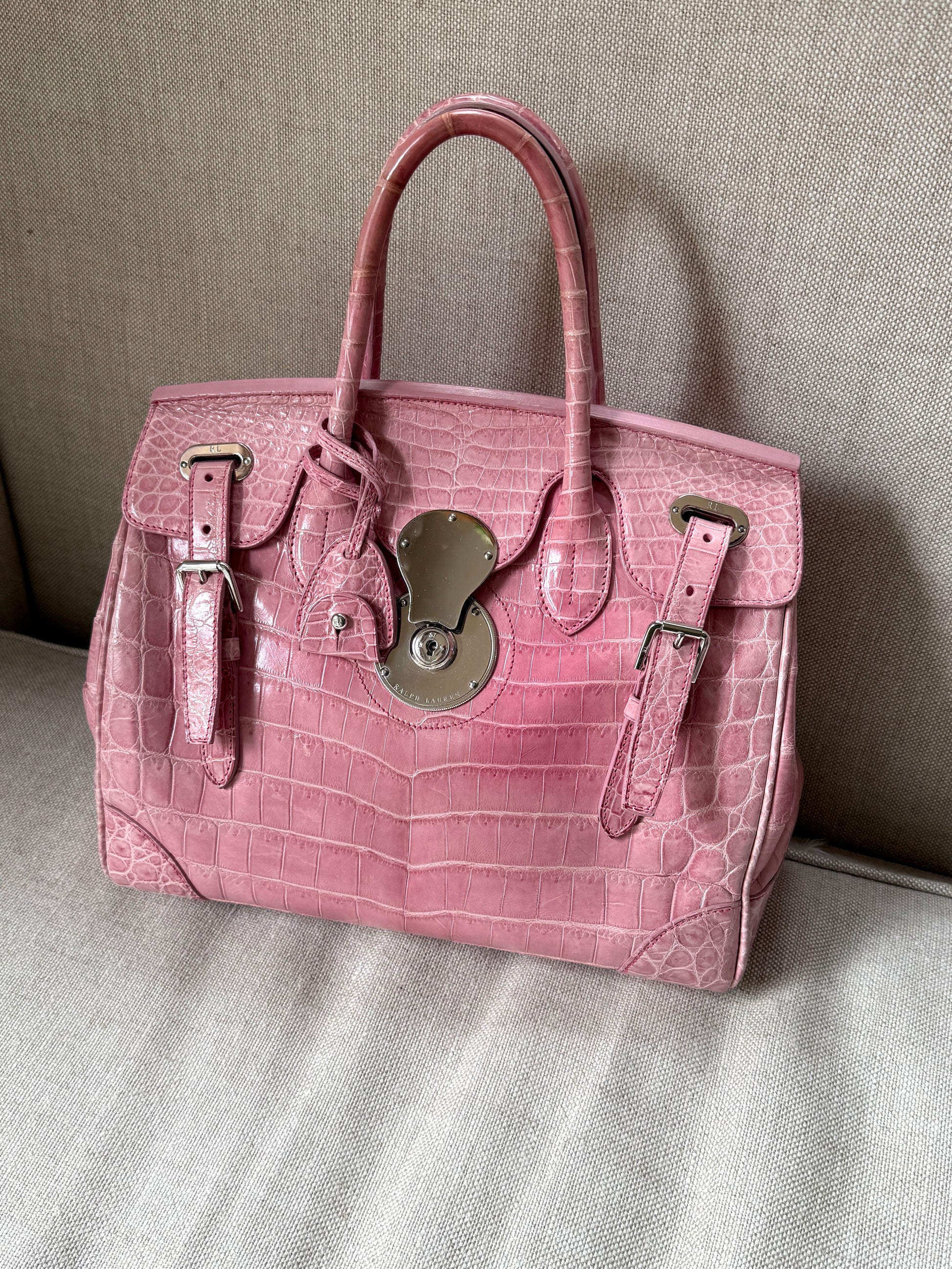 Ralph Lauren Collection Ricky 33 Alligator Pink Satchel Top Handle Bag 