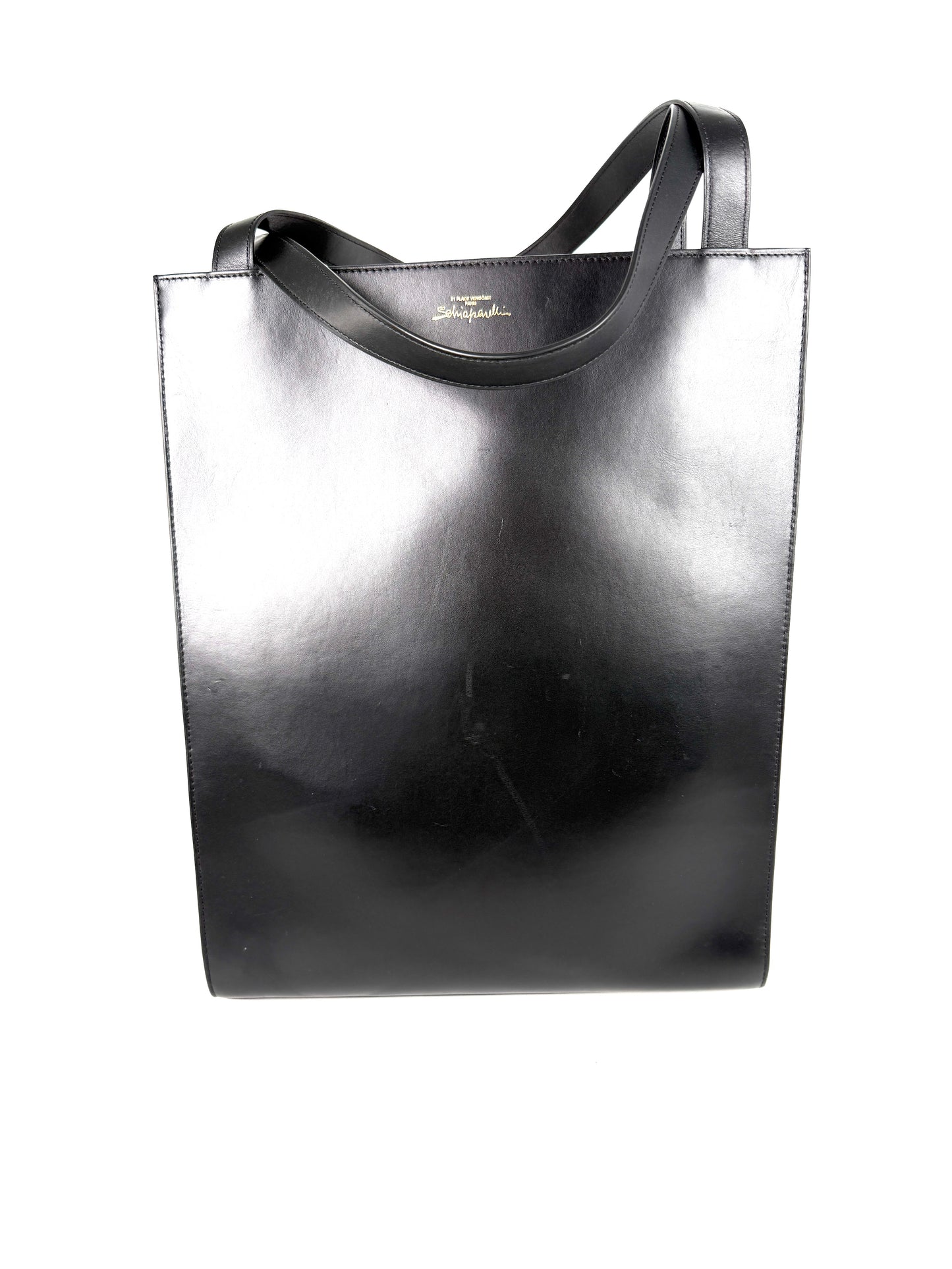 Schiaparelli Gold Plated Bijoux Embellished Black North South Leather Tote Shoulder Bag