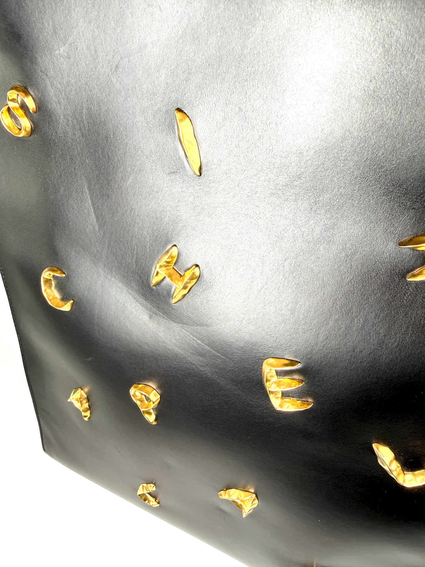 Schiaparelli Gold Plated Bijoux Embellished Black North South Leather Tote Shoulder Bag