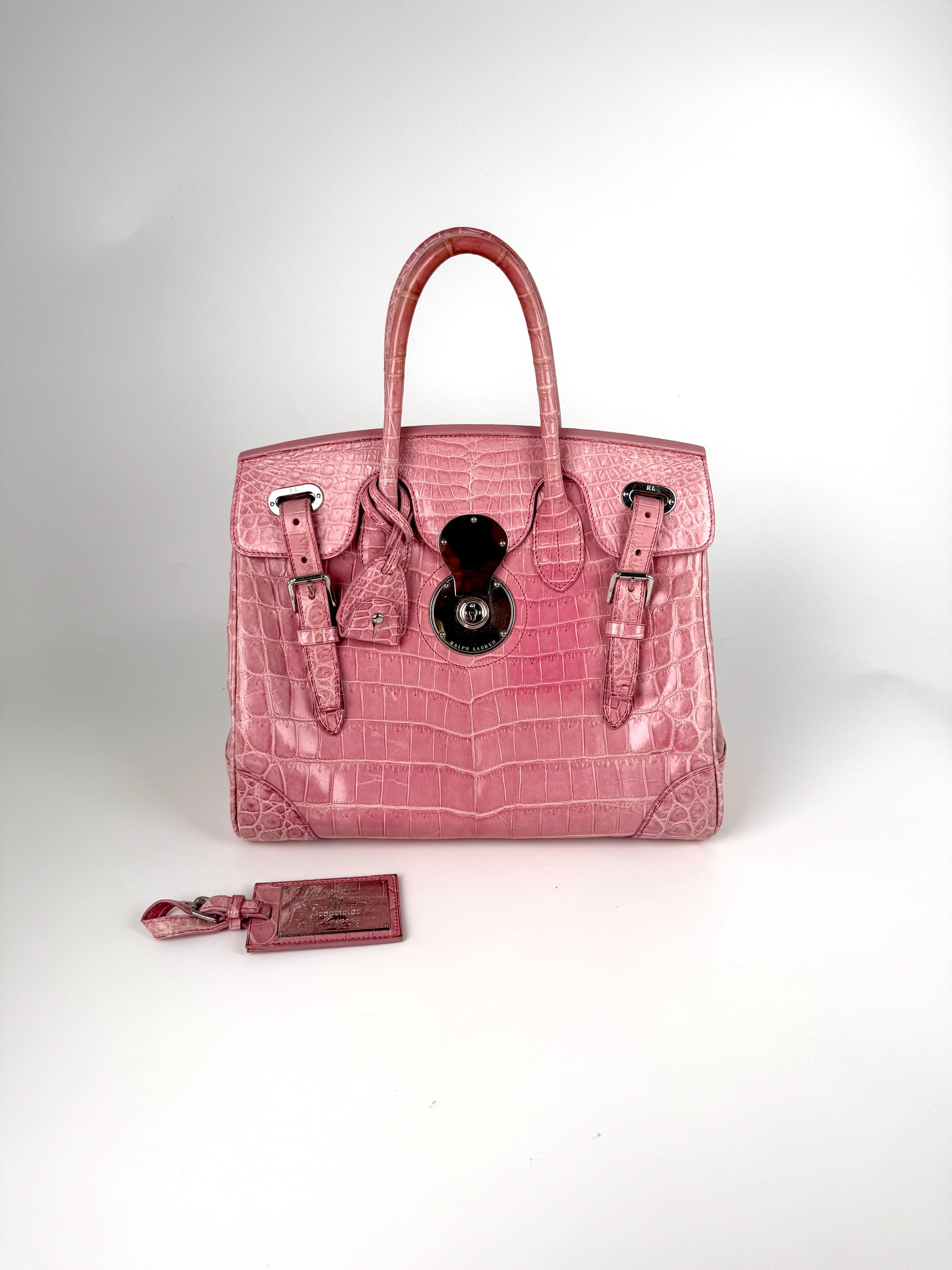Ralph Lauren Collection Ricky 33 Alligator Pink Satchel Top Handle Bag 