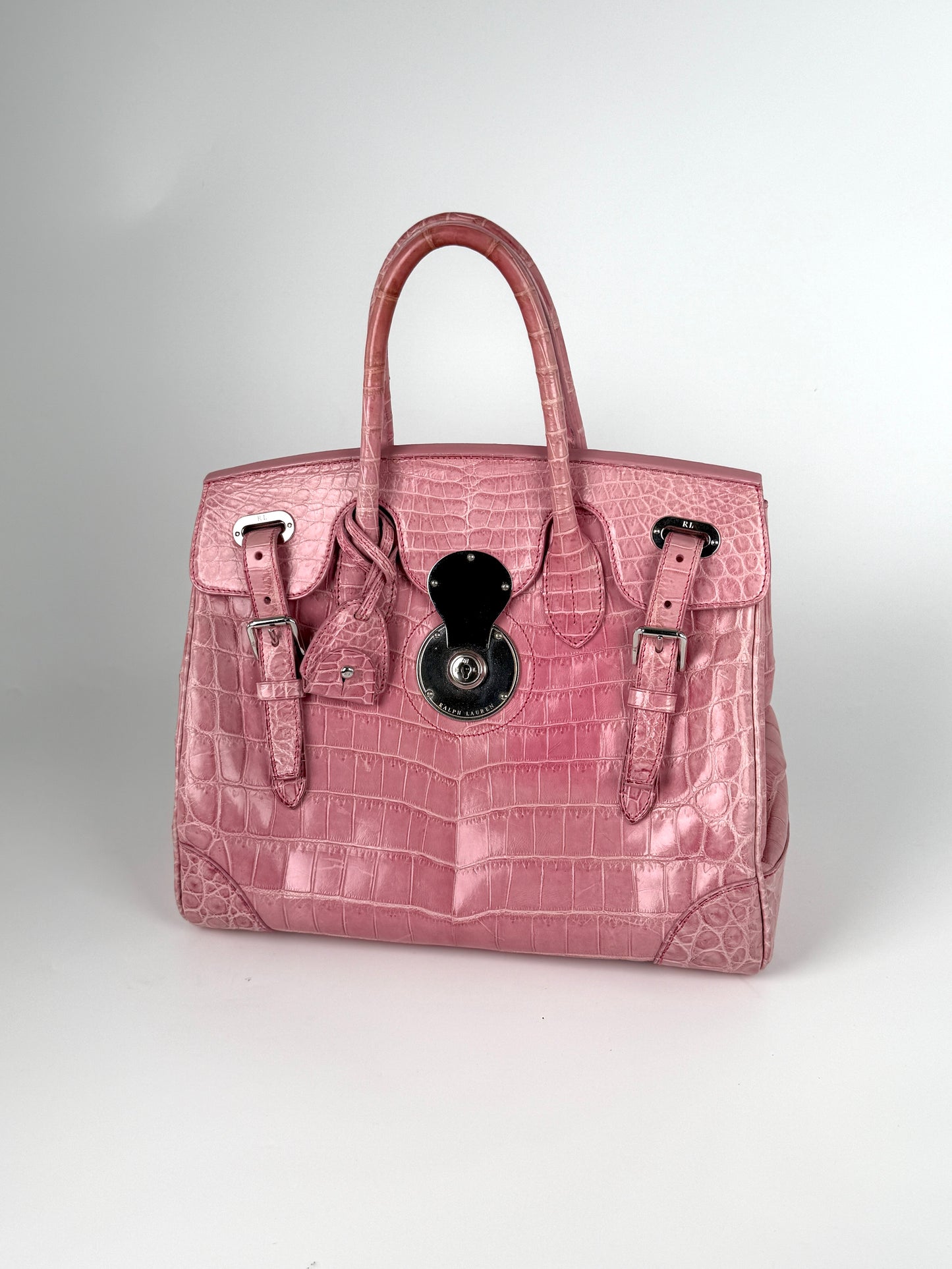 Ralph Lauren Collection Ricky 33 Alligator Pink Satchel Top Handle Bag 