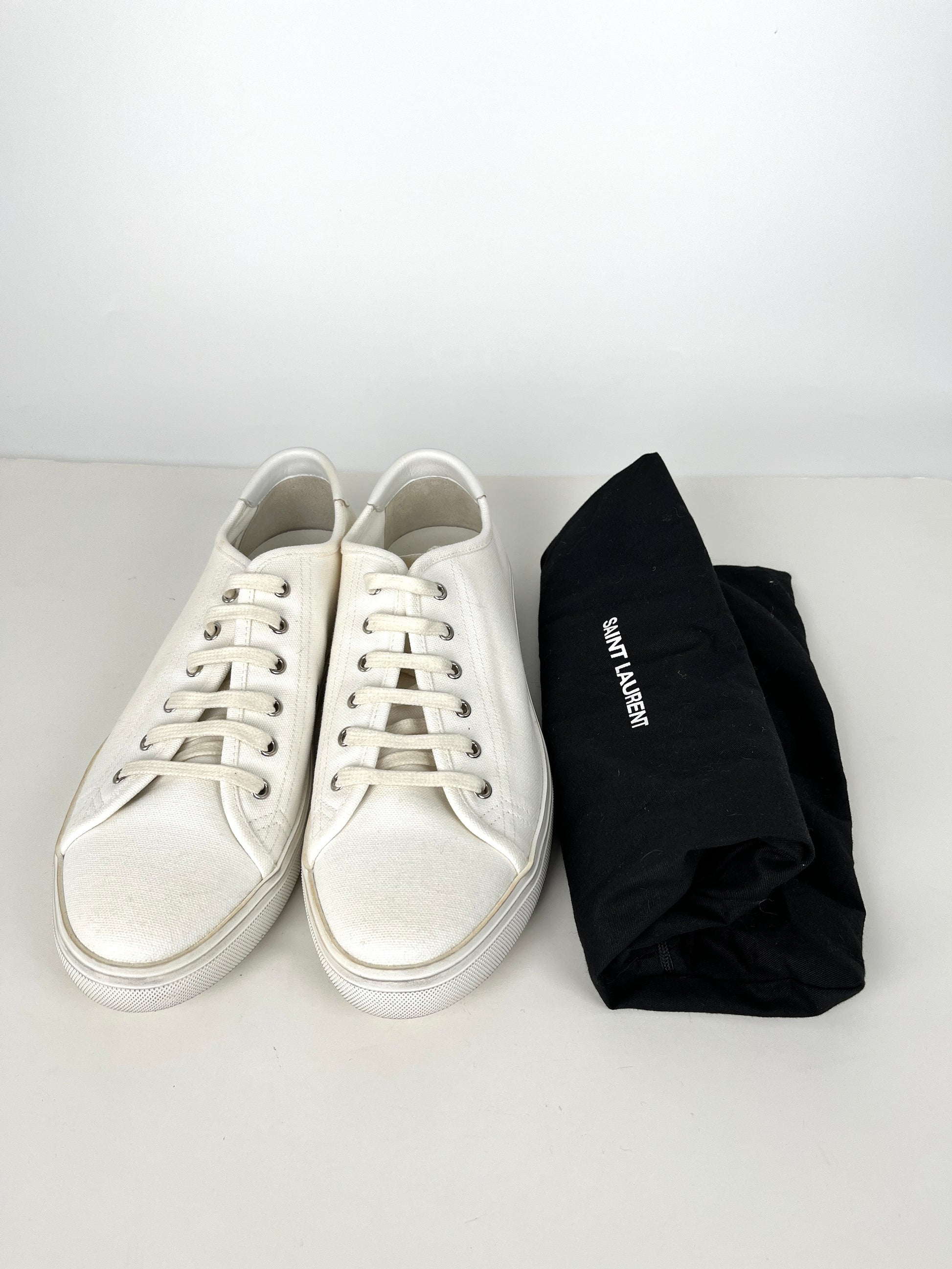 Men’s Saint Laurent YSL White Canvas Malibu Low Top Sneakers 43.5 10.5