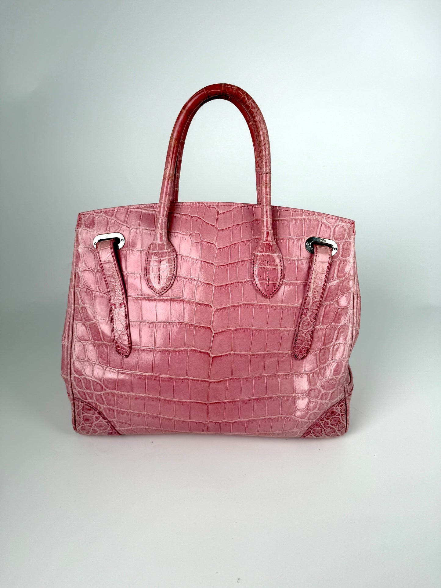 Ralph Lauren Collection Ricky 33 Alligator Pink Satchel Top Handle Bag 