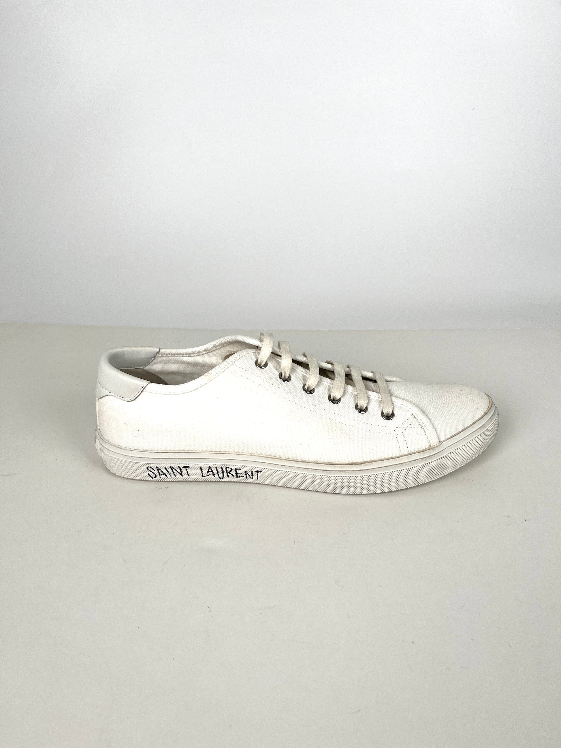 Men’s Saint Laurent YSL White Canvas Malibu Low Top Sneakers 43.5 10.5