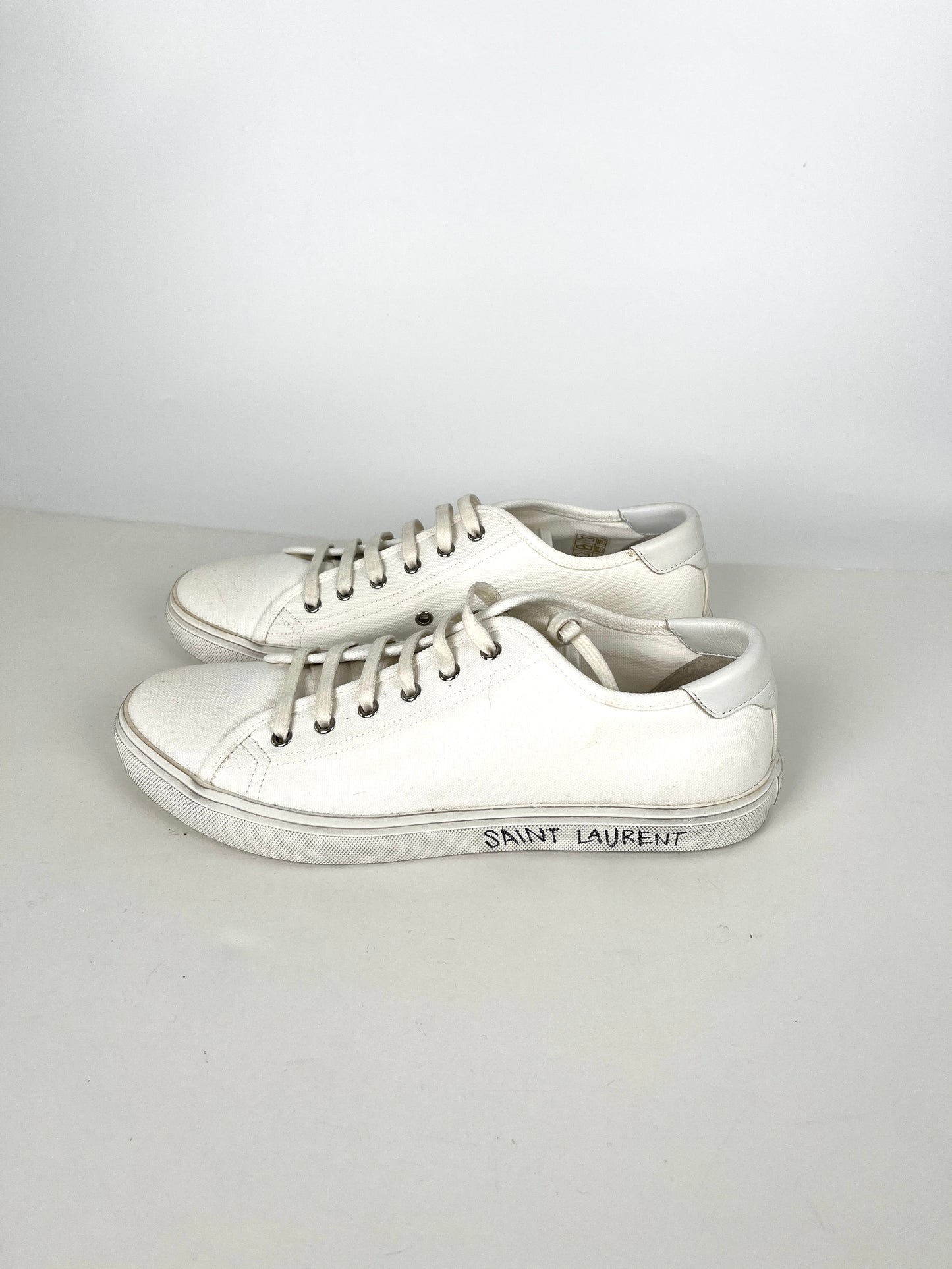 Men’s Saint Laurent YSL White Canvas Malibu Low Top Sneakers 43.5 10