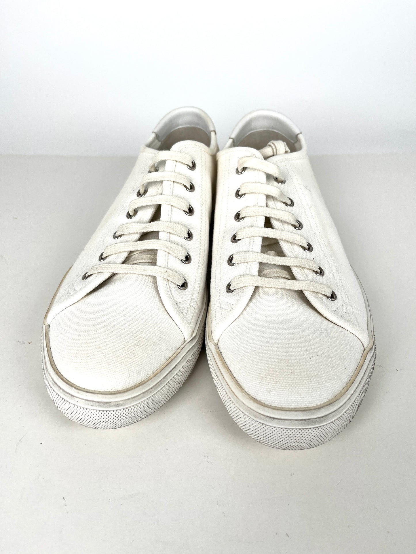 Men’s Saint Laurent YSL White Canvas Malibu Low Top Sneakers 43.5 10