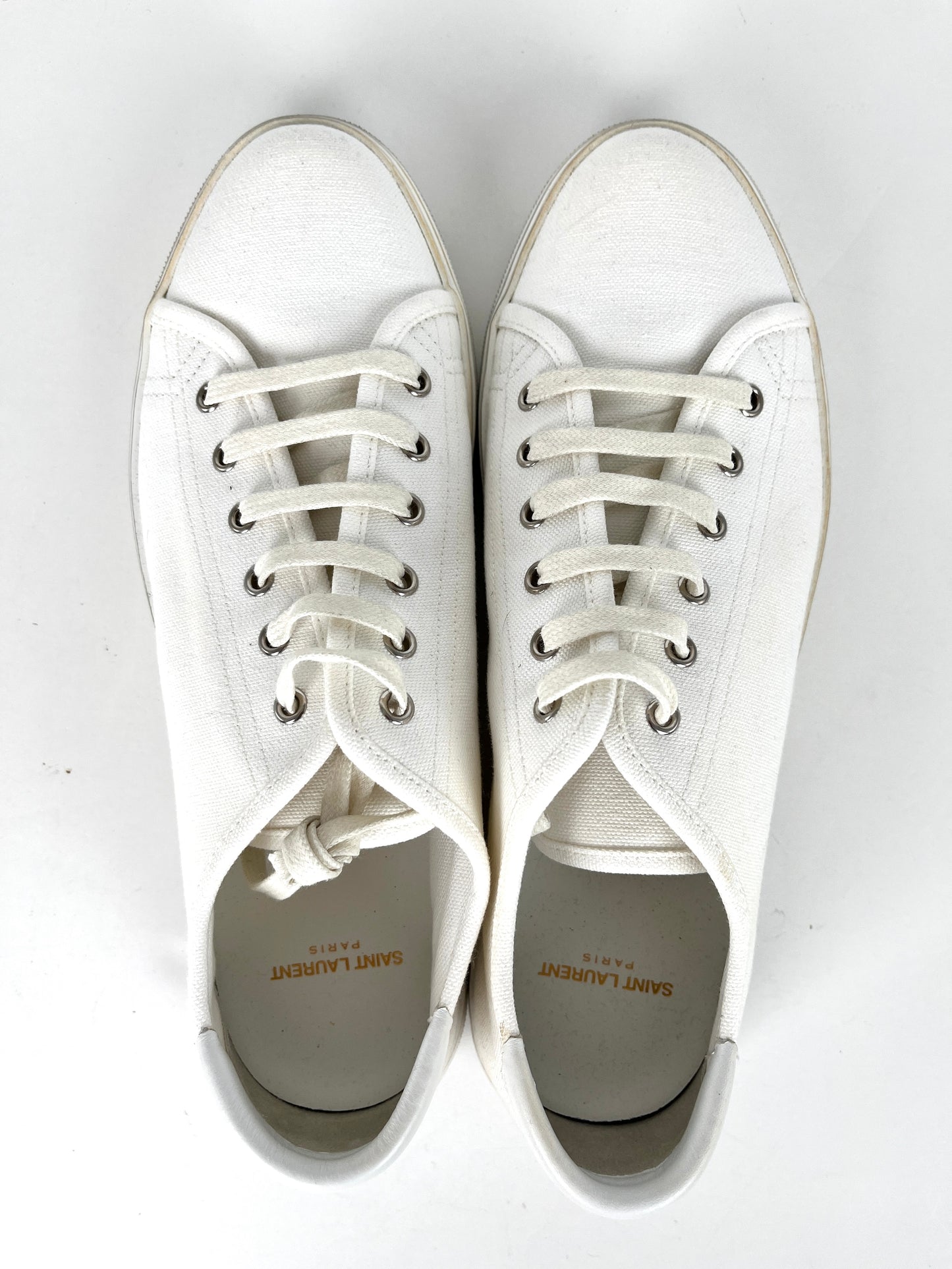 Men’s Saint Laurent YSL White Canvas Malibu Low Top Sneakers 43.5 10