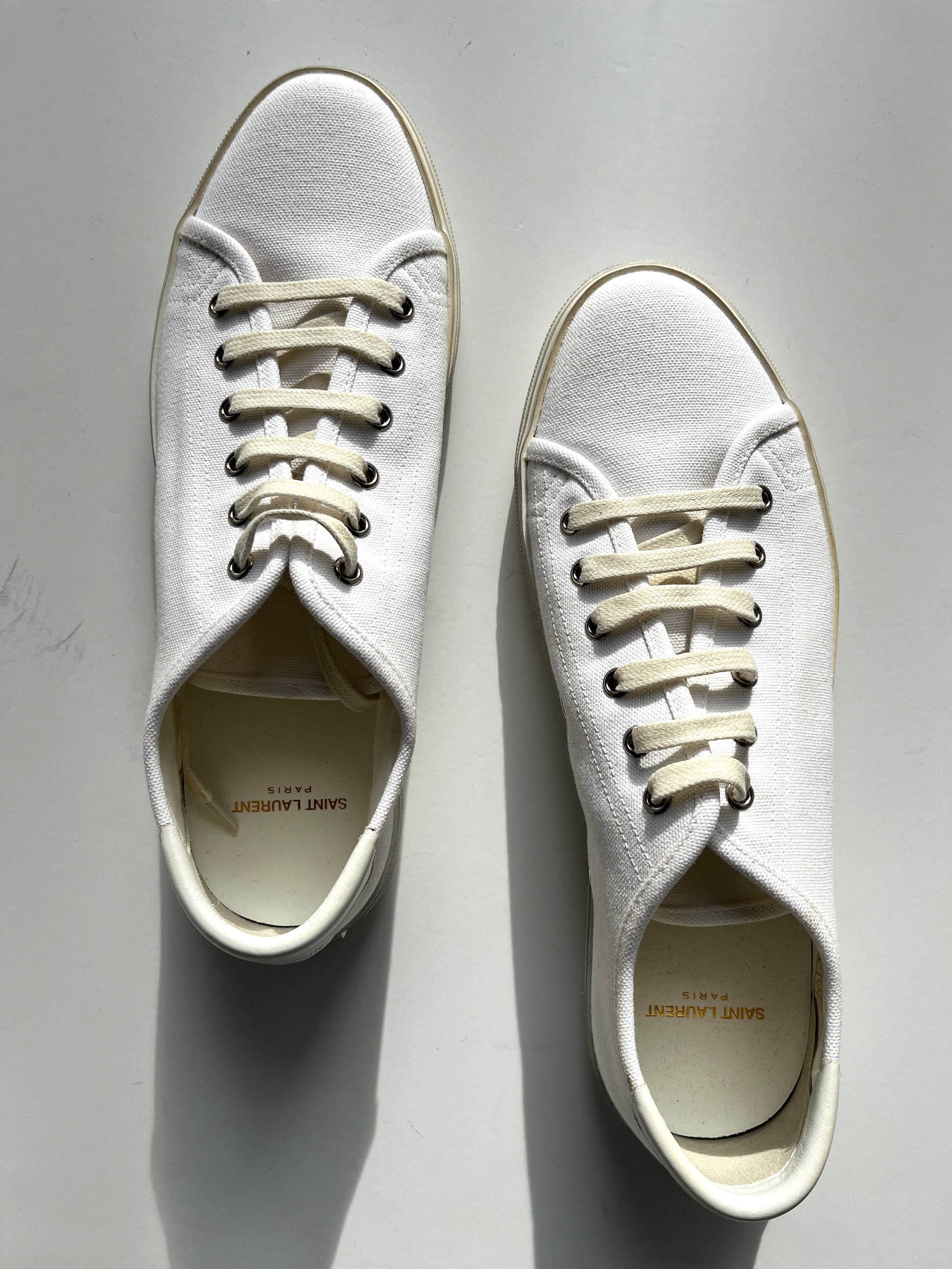 Men's Saint Laurent YSL White Canvas Malibu Low Top Sneakers
