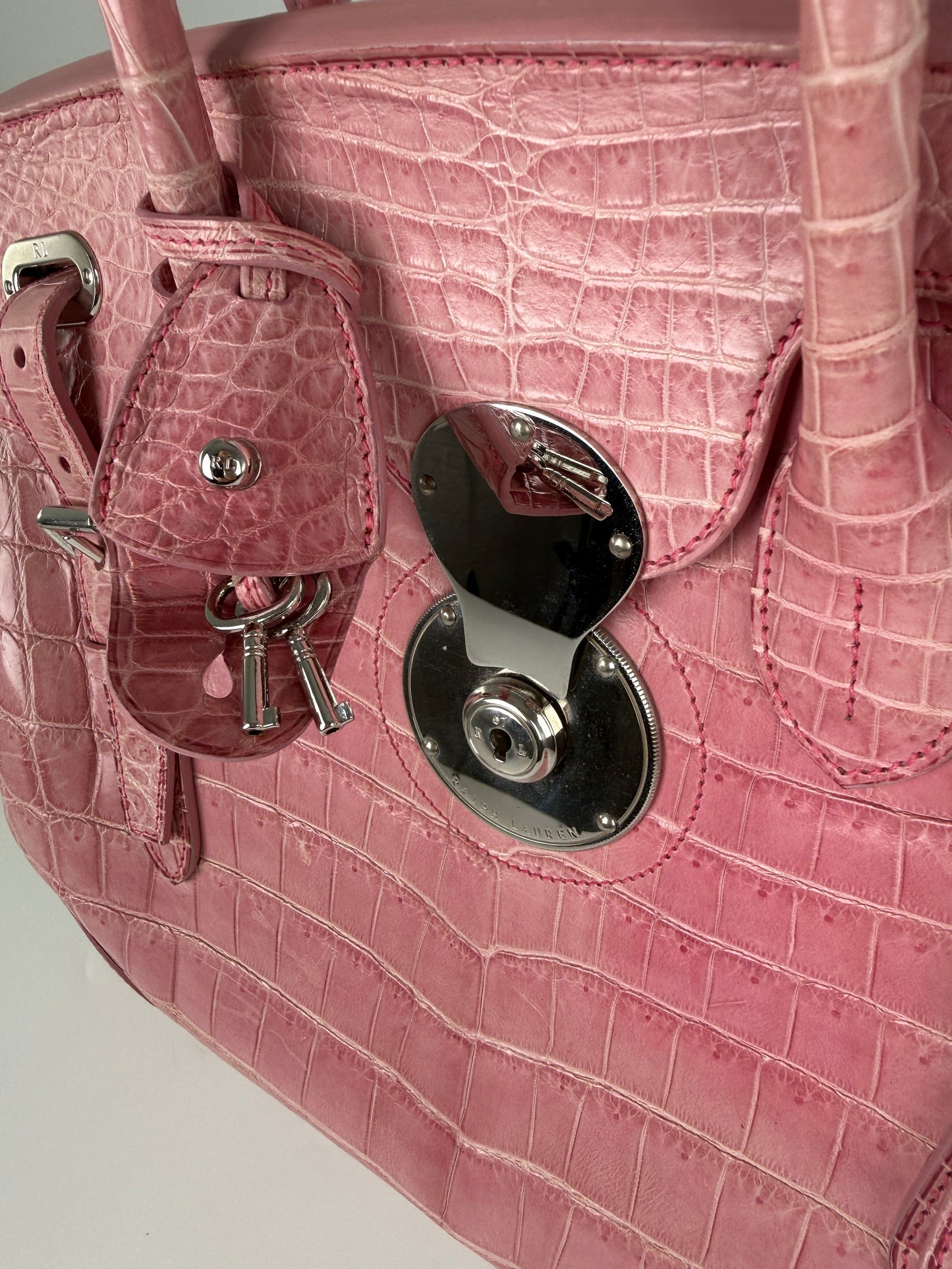 Ralph Lauren Collection Ricky 33 Alligator Pink Satchel Top Handle Bag