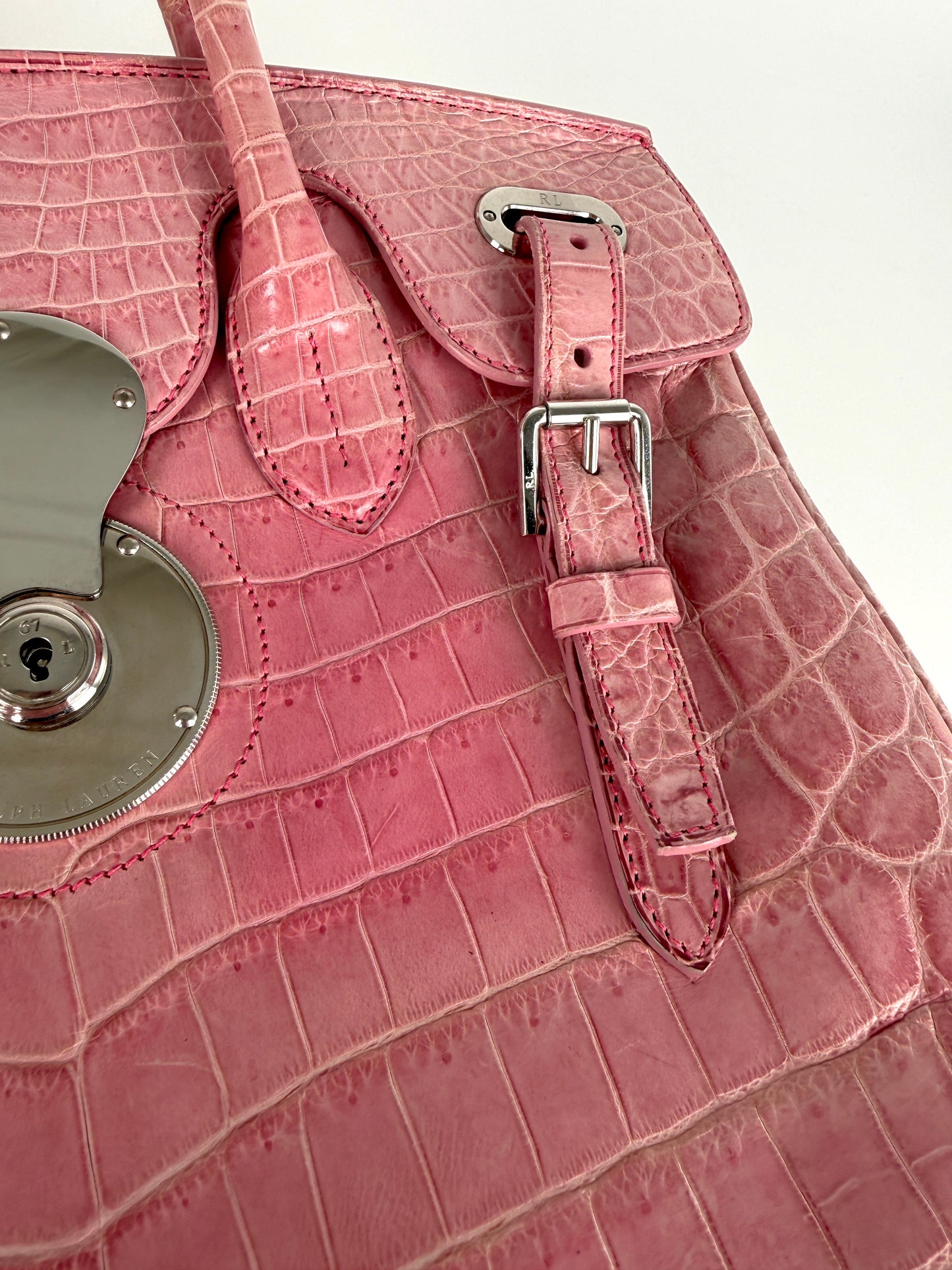 Ralph Lauren Collection Ricky 33 Alligator Pink Satchel Top Handle Bag