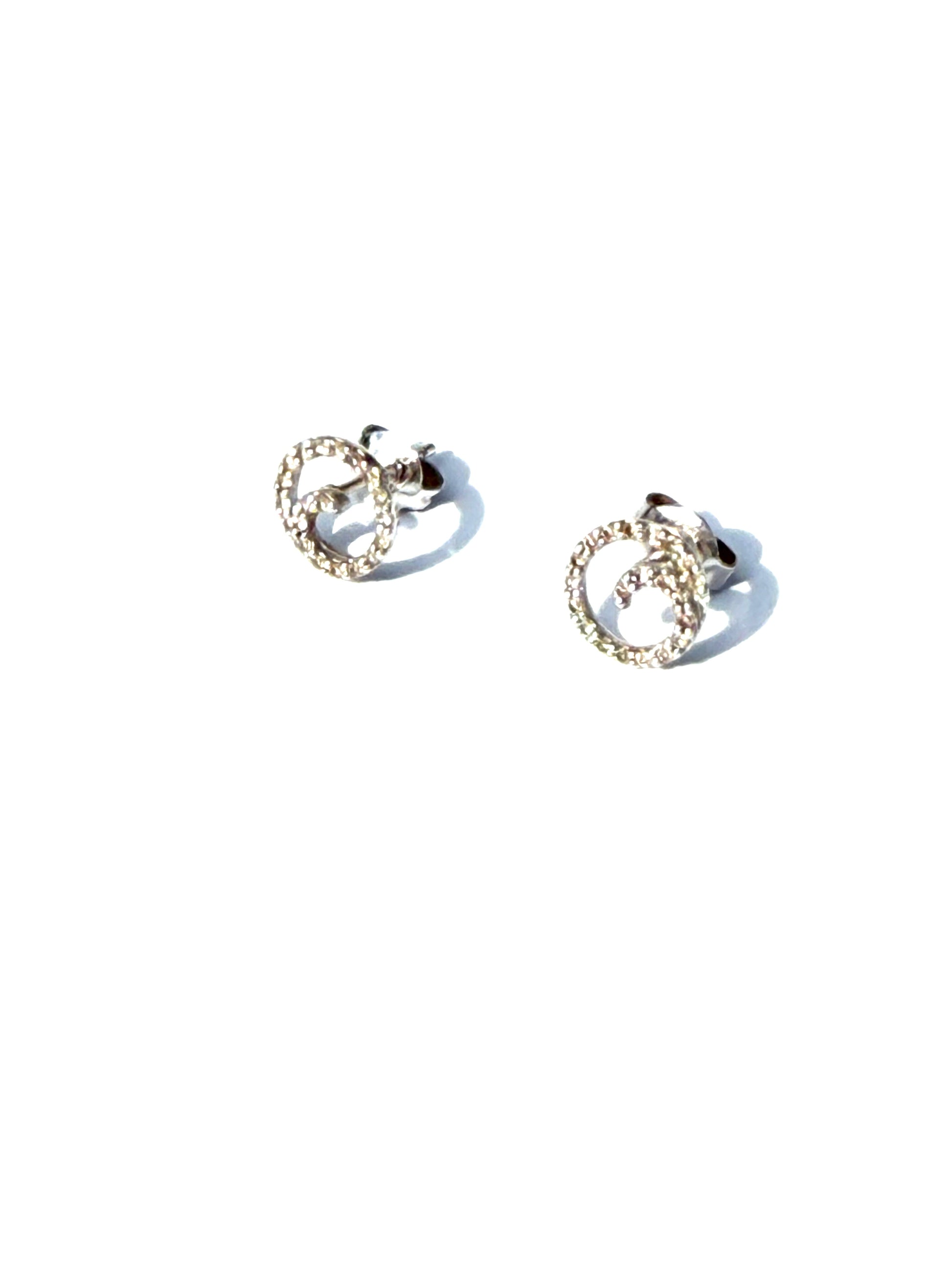 14k White Gold Diamond Circle Swirl Stud Earrings