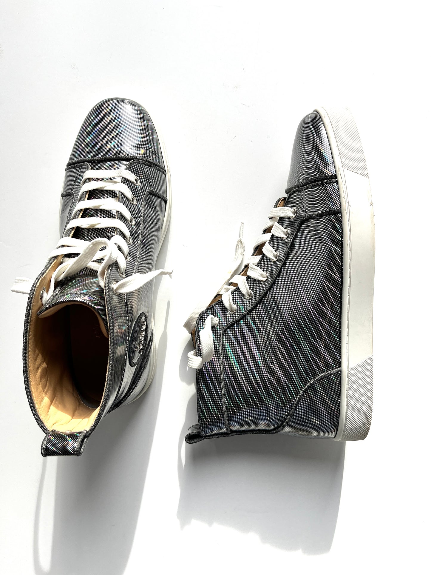 Christian Louboutin Men’s Holographic Orlato High Top Patent Leather Sneakers 43 10