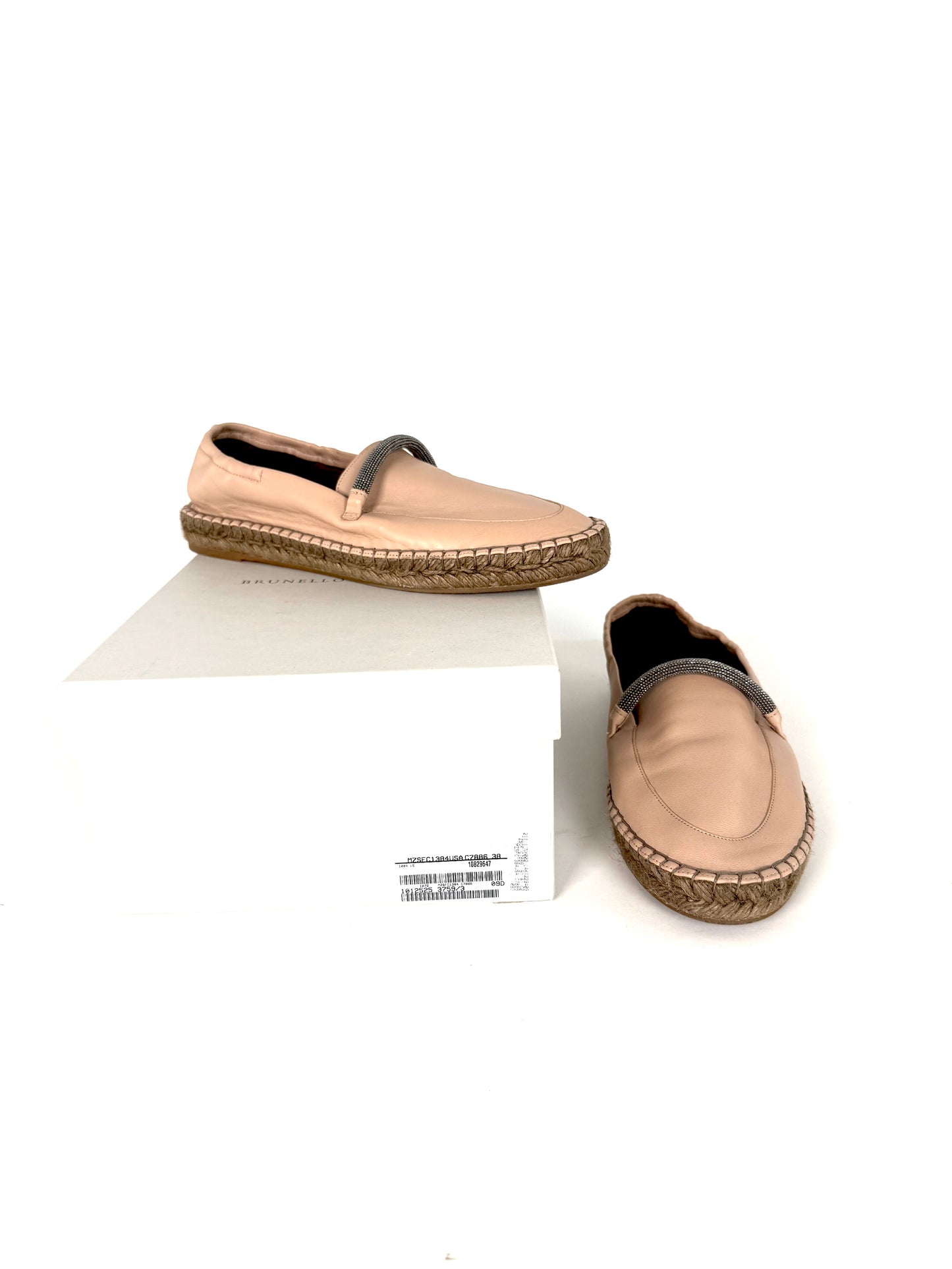 Brunello Cucinelli Light Beige Monili Leather Flat Espadrilles 38.5 8.5