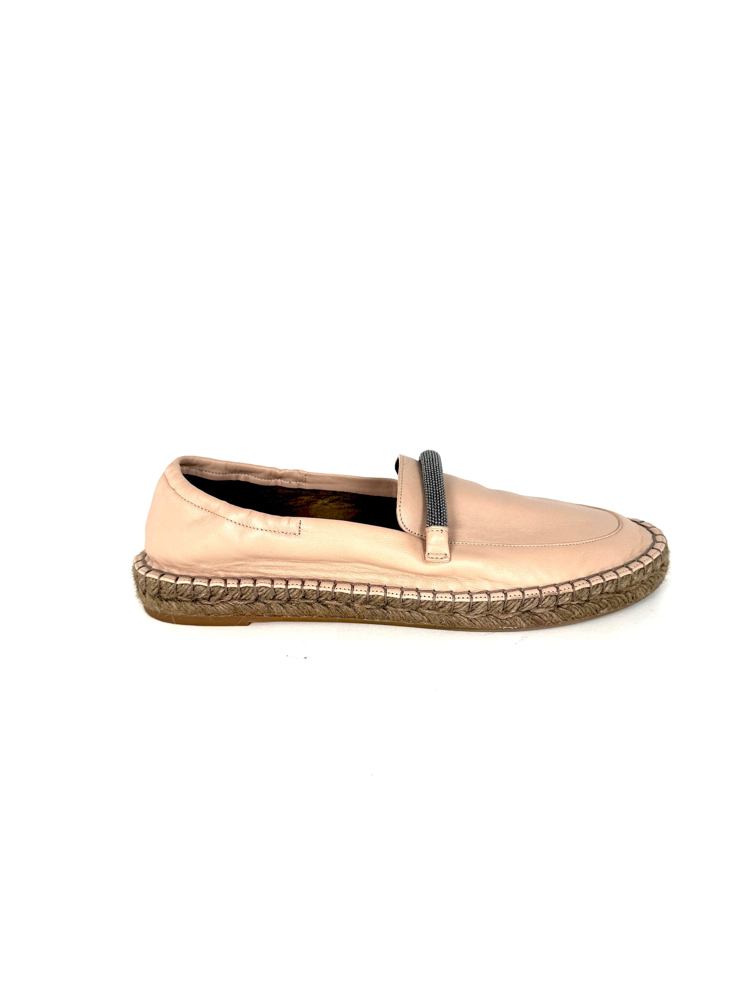 Brunello Cucinelli Light Beige Monili Leather Flat Espadrilles 38.5 8.5