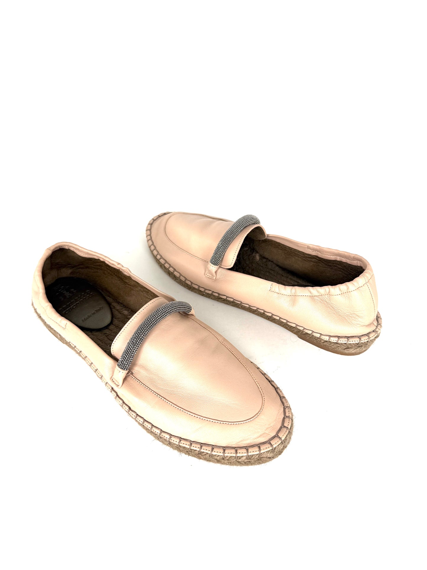 Brunello Cucinelli Light Beige Monili Leather Flat Espadrilles 38.5 8.5