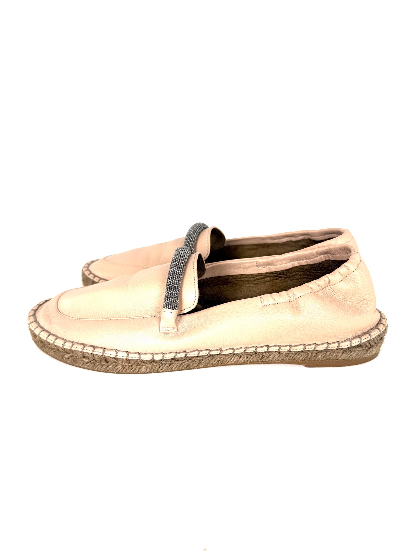 Brunello Cucinelli Light Beige Monili Leather Flat Espadrilles 38.5 8.5