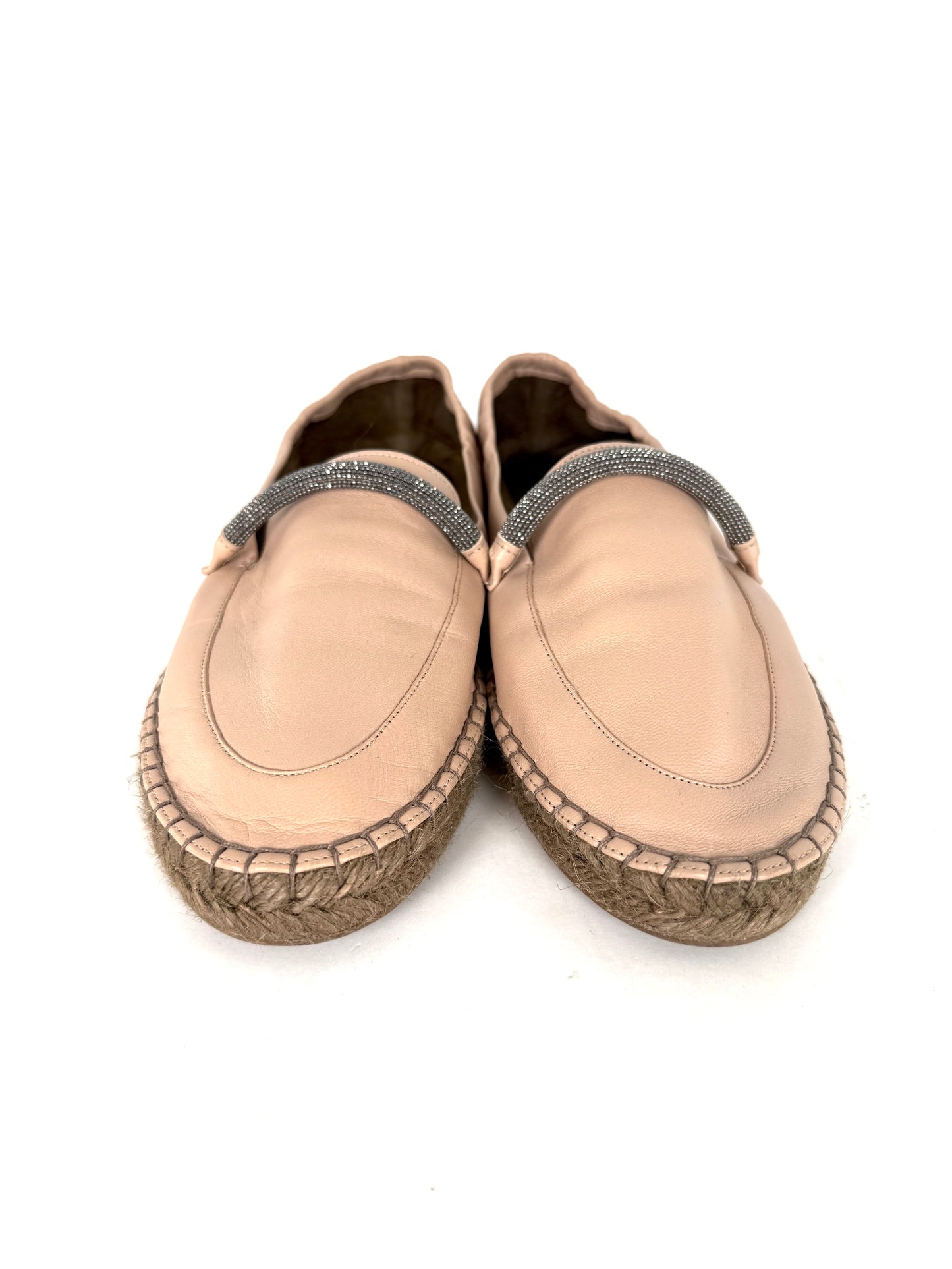 Brunello Cucinelli Light Beige Monili Leather Flat Espadrilles 38.5 8.5