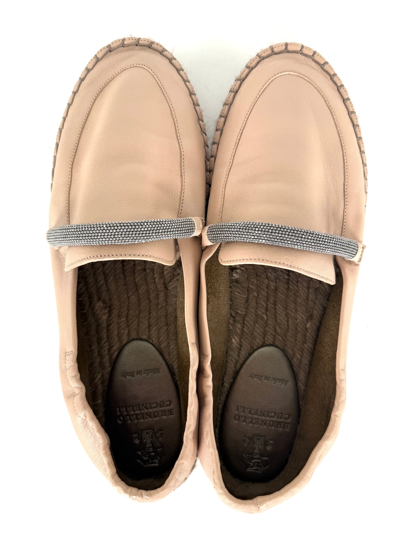 Brunello Cucinelli Light Beige Monili Leather Flat Espadrilles 38.5 8.5