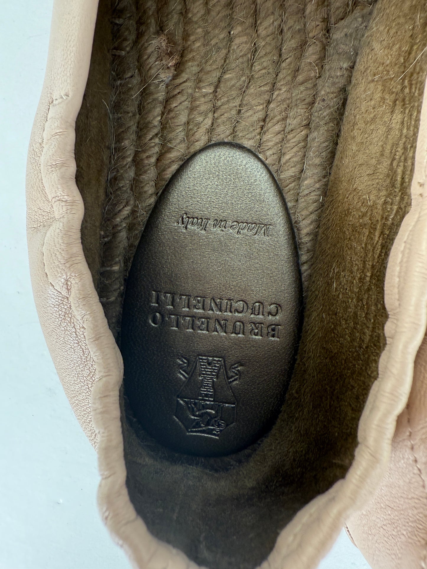 Brunello Cucinelli Light Beige Monili Leather Flat Espadrilles 38.5 8.5