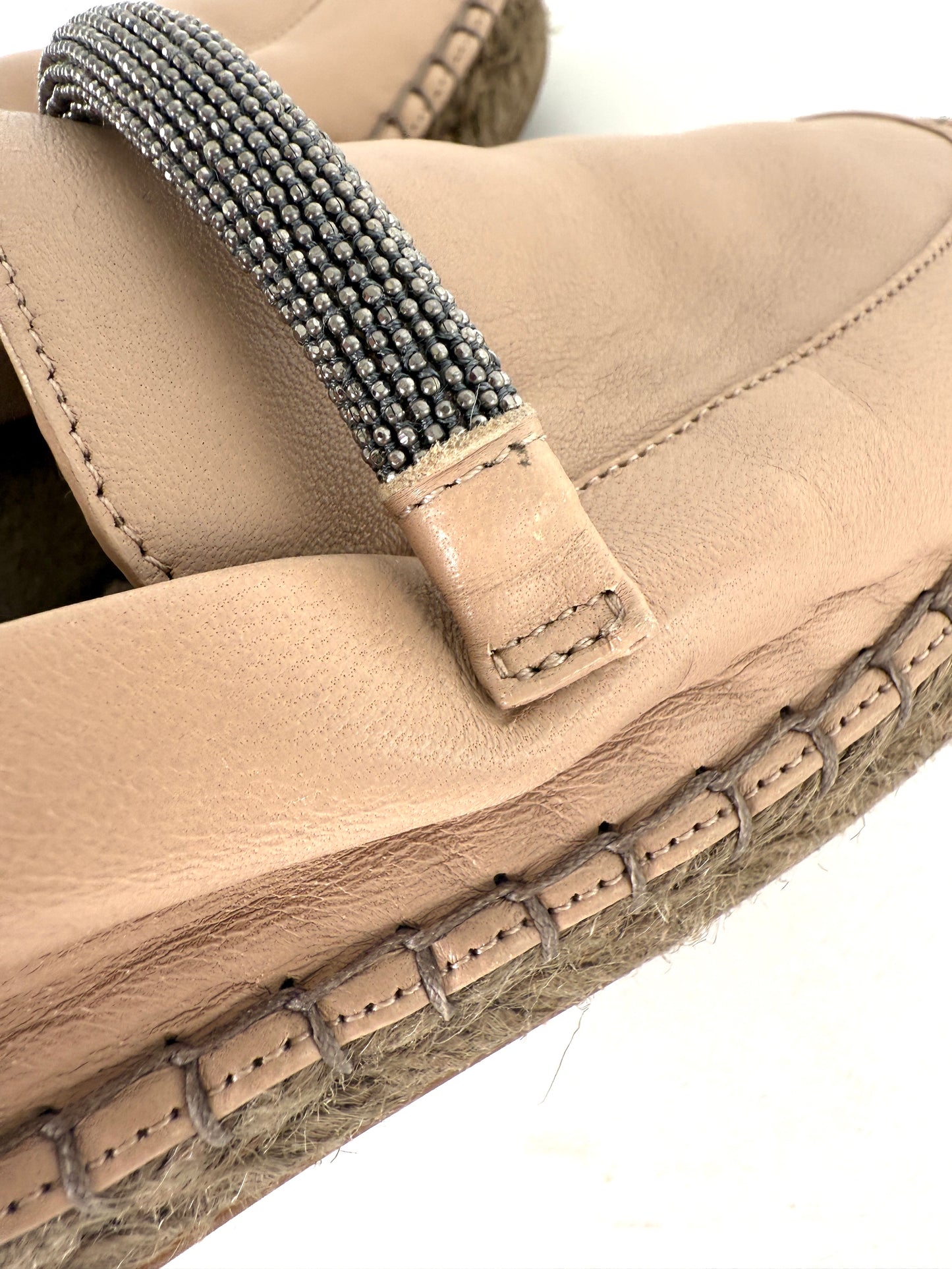 Brunello Cucinelli Light Beige Monili Leather Flat Espadrilles 38.5 8.5