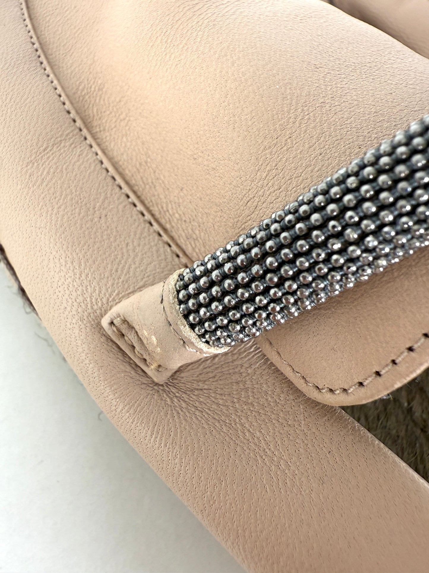 Brunello Cucinelli Light Beige Monili Leather Flat Espadrilles 38.5 8.5