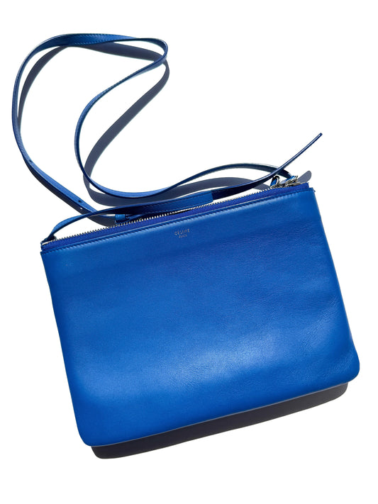 Celine Large Trio Zip Royal Blue Leather Crossbody Shoulder Bag