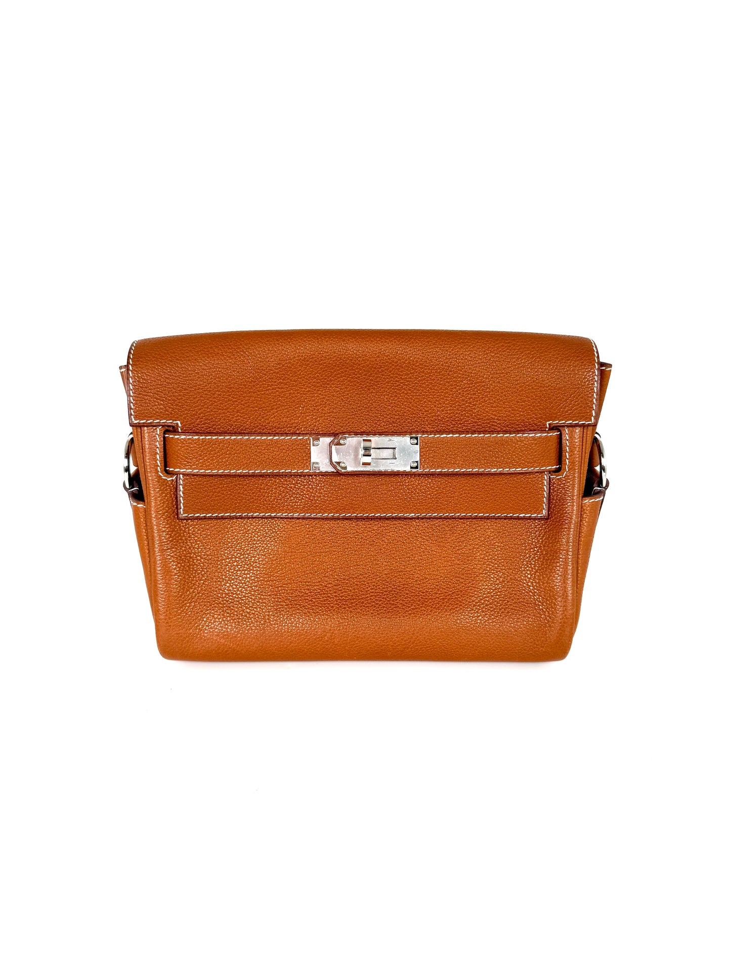 Hermes Kelly Messenger PM Barenia Faubourg 34 Fauve Leather Crossbody Shoulder Bag