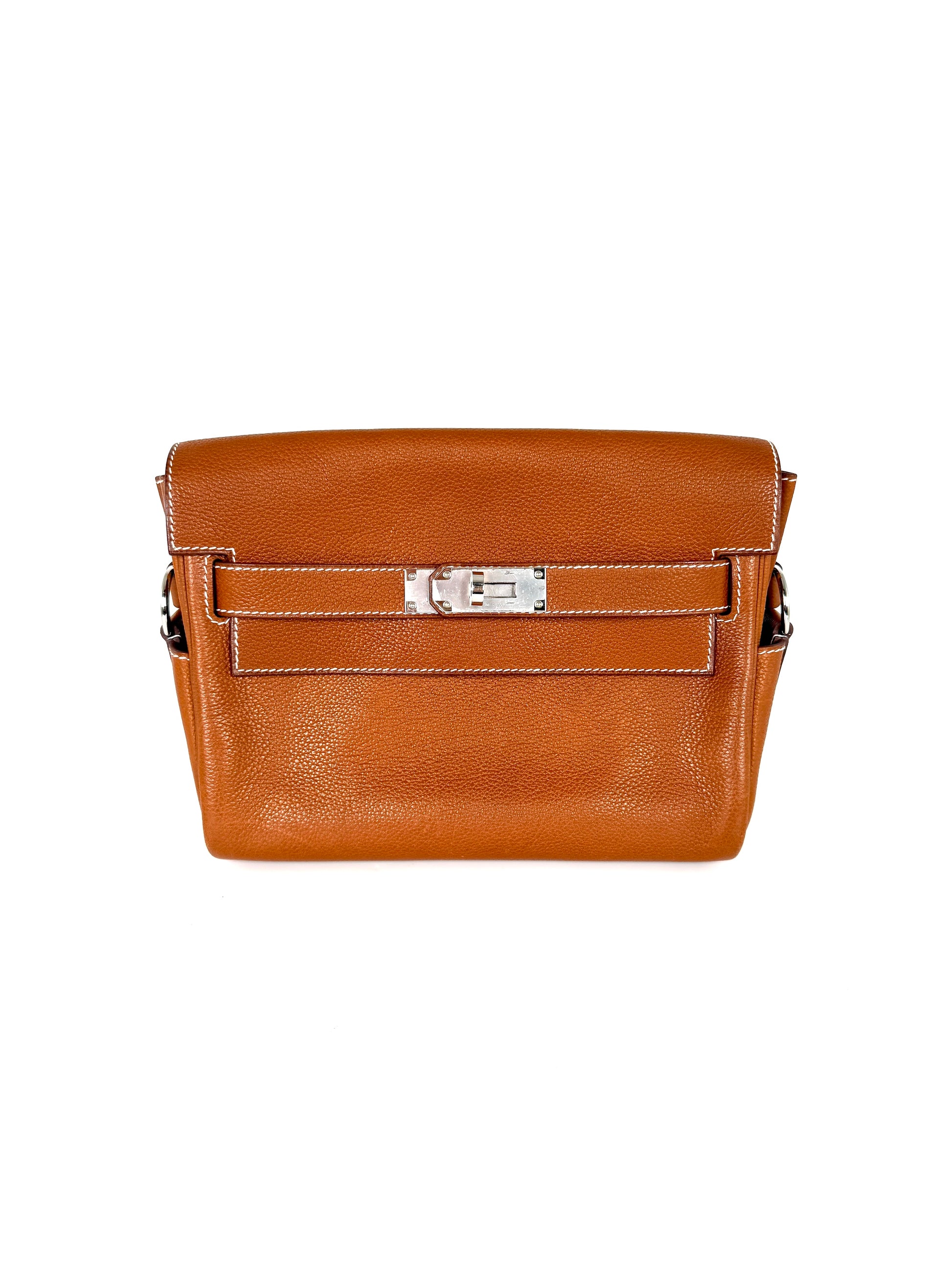 Hermes Kelly Messenger PM Barenia Faubourg 34 Fauve Leather Crossbody Shoulder Bag