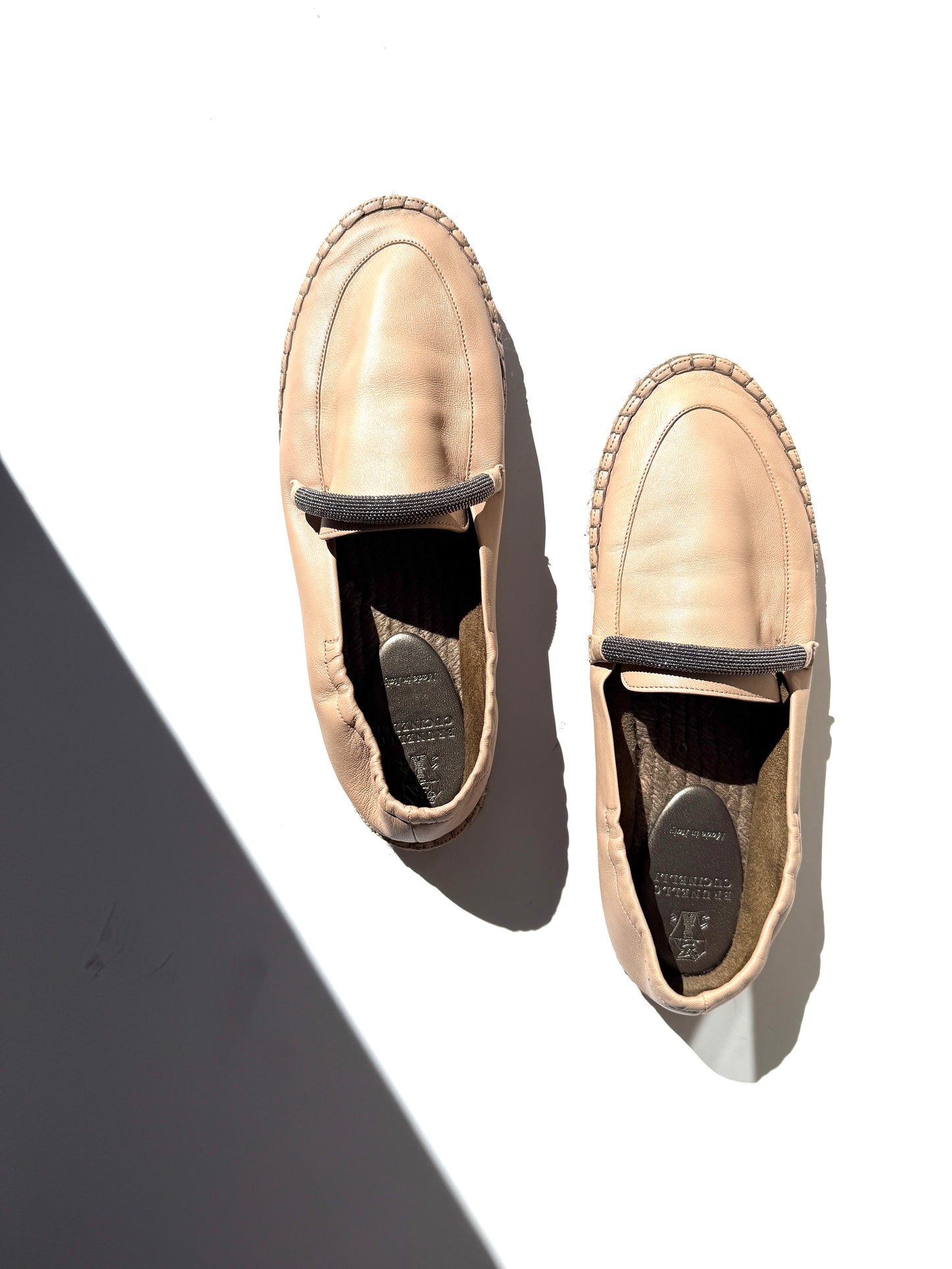 Brunello Cucinelli Light Beige Monili Leather Flat Espadrilles 38.5 8.5