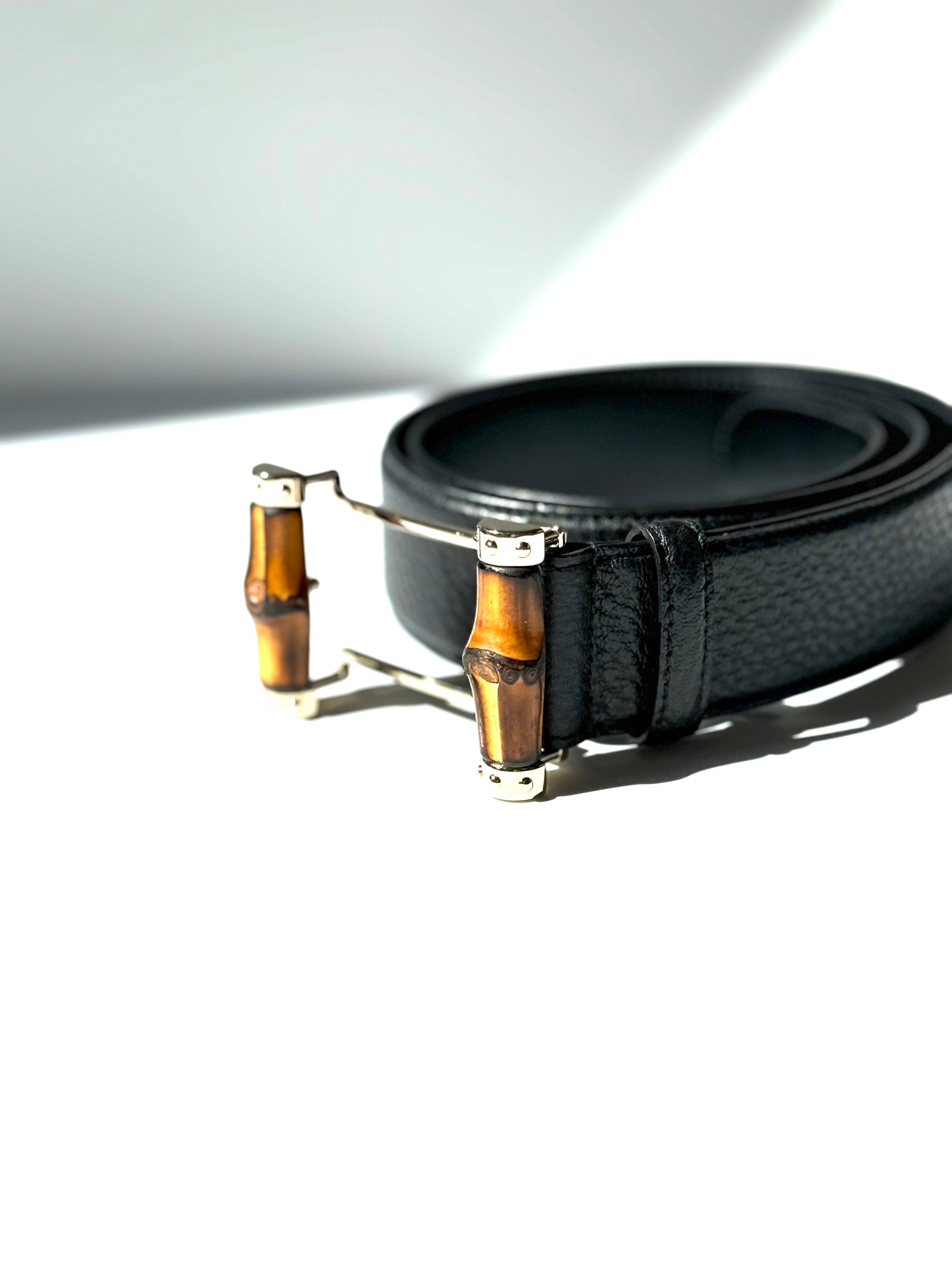 GUCCI Bamboo Buckle Black Leather GG 40mm Belt 85 34