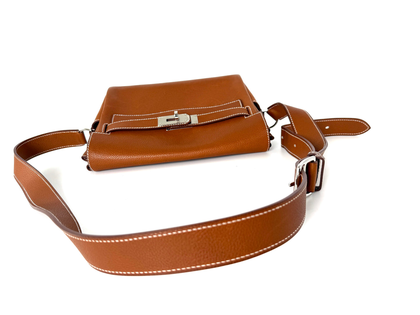 Hermes Kelly Messenger PM Barenia Faubourg 34 Fauve Leather Crossbody Shoulder Bag
