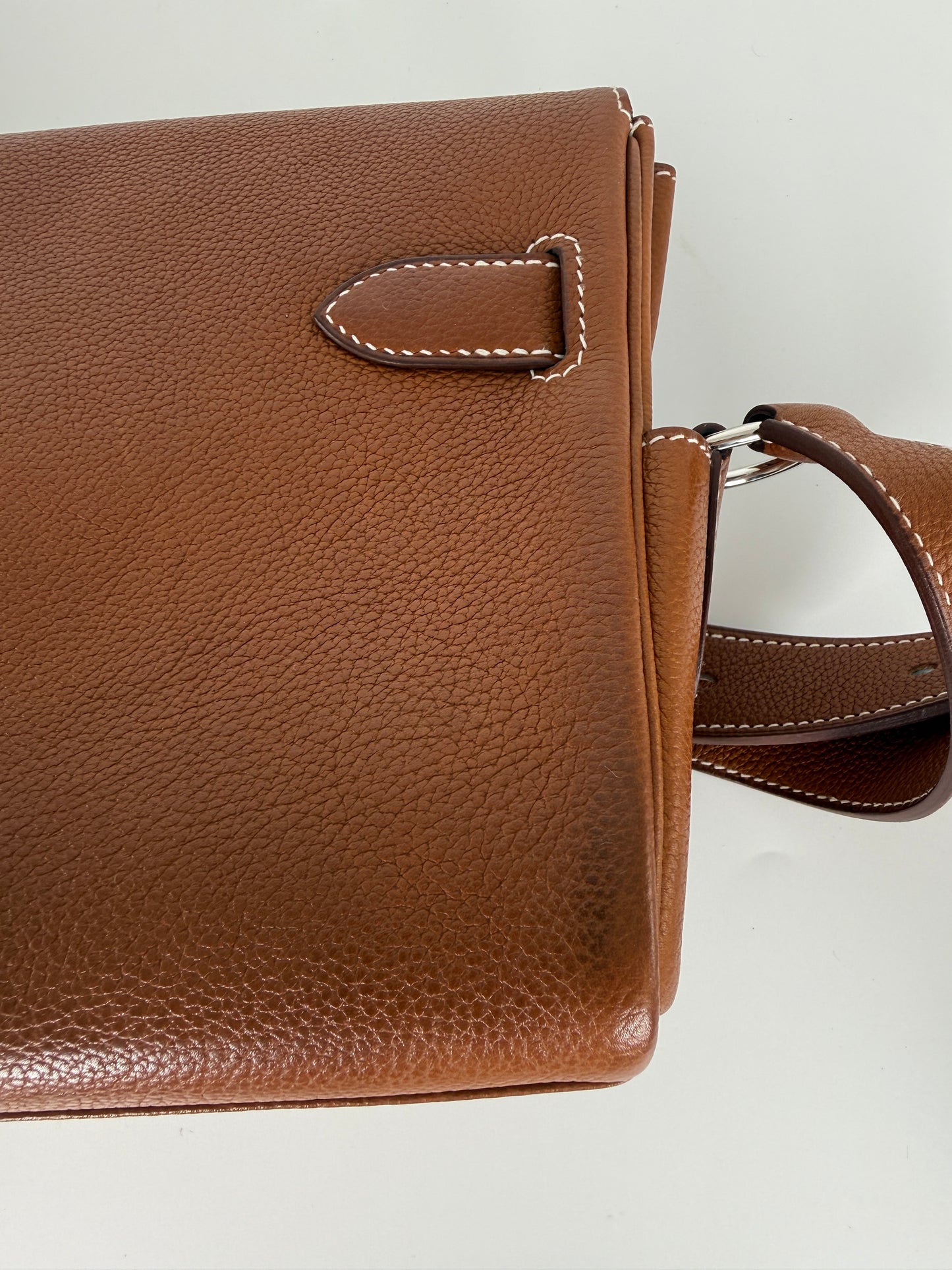 Hermes Kelly Messenger PM Barenia Faubourg 34 Fauve Leather Crossbody Shoulder Bag