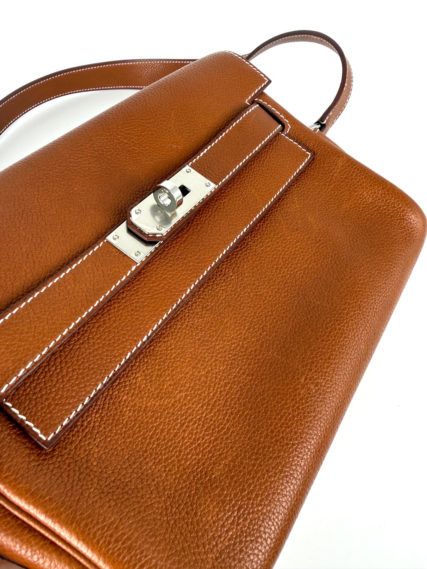 Hermes Kelly Messenger PM Barenia Faubourg 34 Fauve Leather Crossbody Shoulder Bag