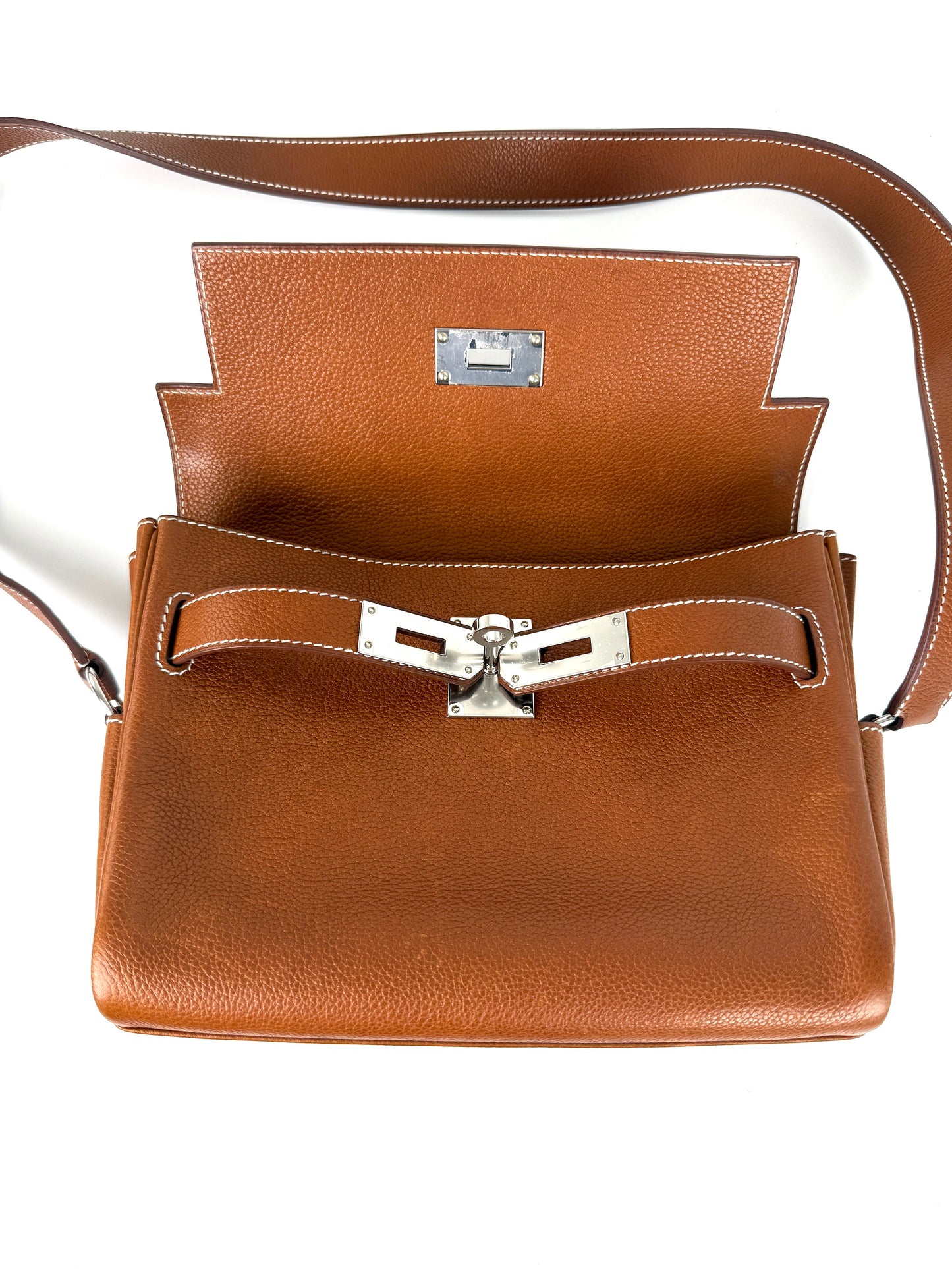 Hermes Kelly Messenger PM Barenia Faubourg 34 Fauve Leather Crossbody Shoulder Bag