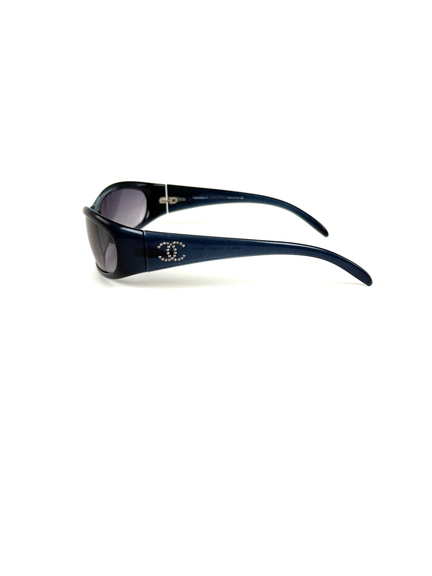 CHANEL 6004 Blue Acetate Wrap Around CC Crystal Sunglasses